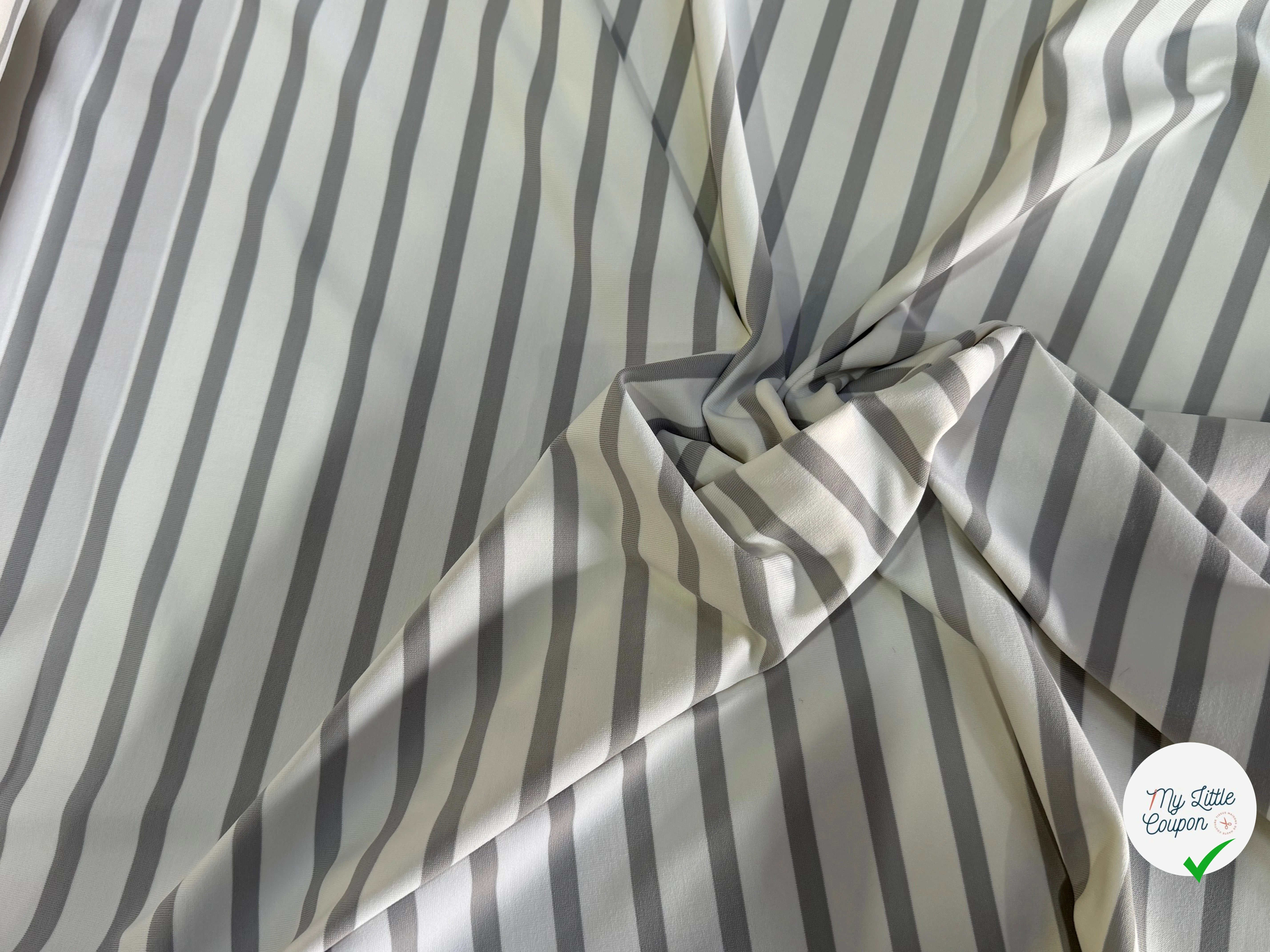 JERSEY PEAU DE PÊCHE ULTRA STRETCH RAYURES BLANC ET GRIS FABRICATION RÉGION DE TROYES 🇫🇷 - My Little Coupon