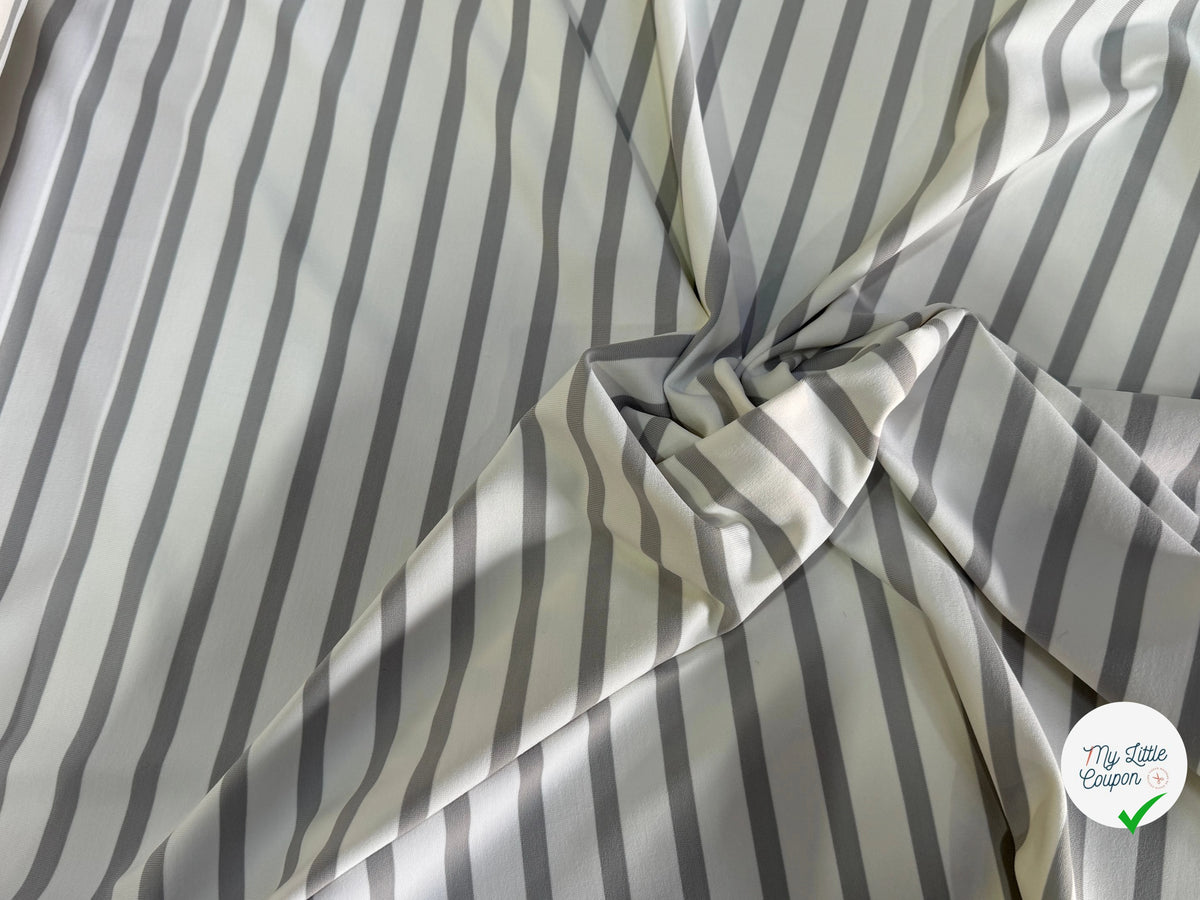 JERSEY PEAU DE PÊCHE ULTRA STRETCH RAYURES BLANC ET GRIS FABRICATION RÉGION DE TROYES 🇫🇷 - My Little Coupon