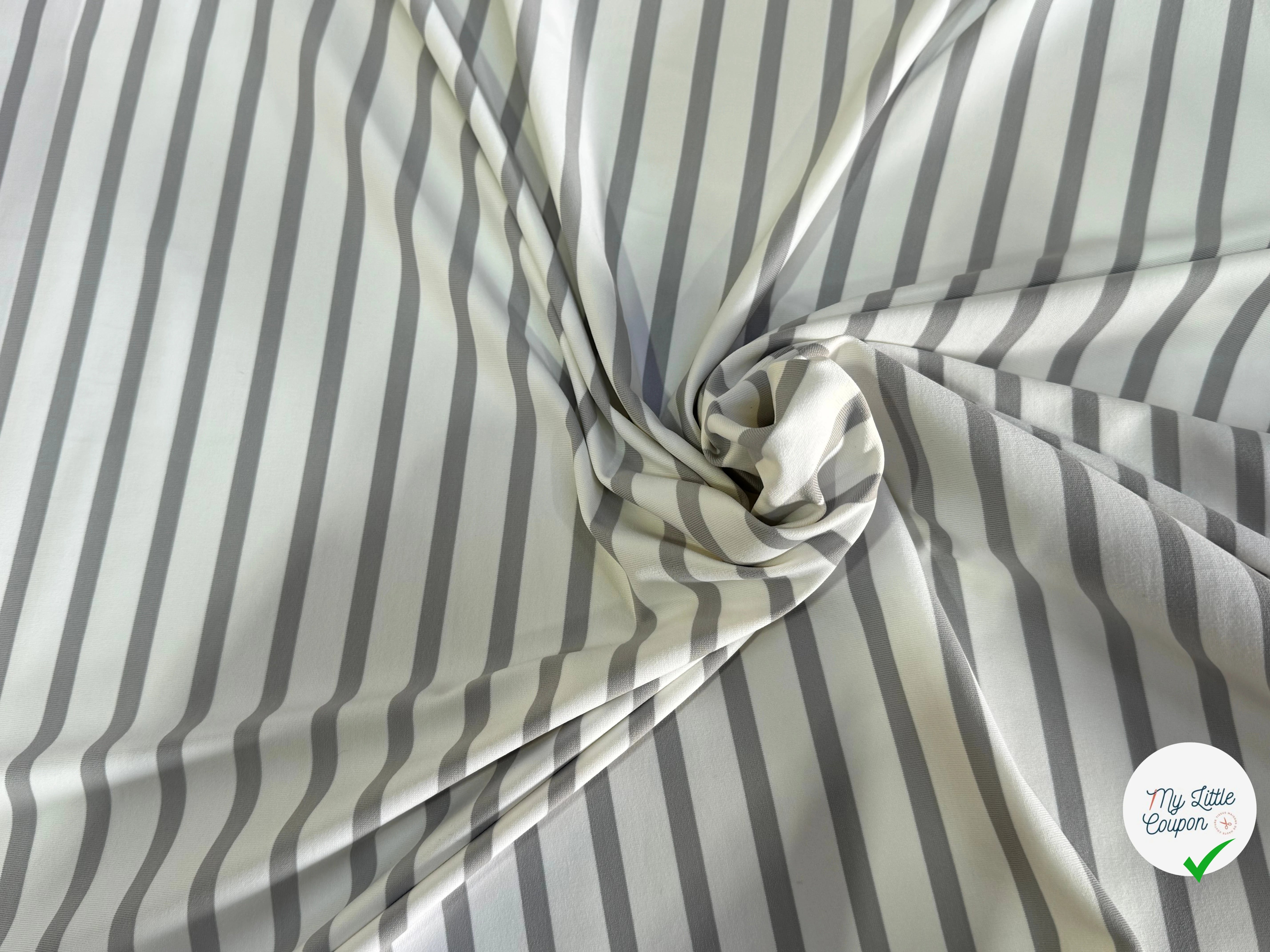 JERSEY PEAU DE PÊCHE ULTRA STRETCH RAYURES BLANC ET GRIS FABRICATION RÉGION DE TROYES 🇫🇷 - My Little Coupon