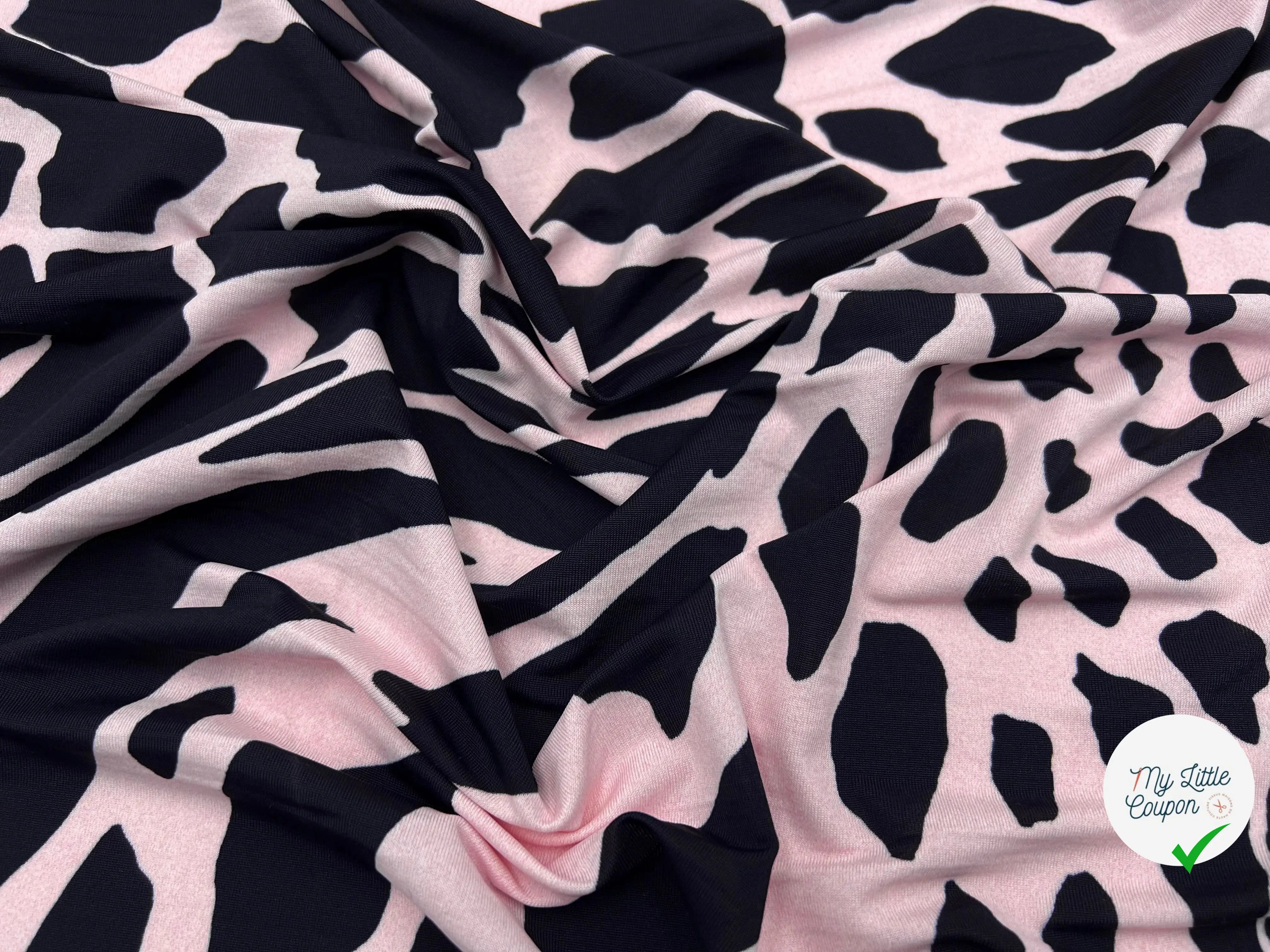 JERSEY QUALITÉ COUTURE FLUIDE GIRAFE FOND ROSE - My Little Coupon - tissu - coudre