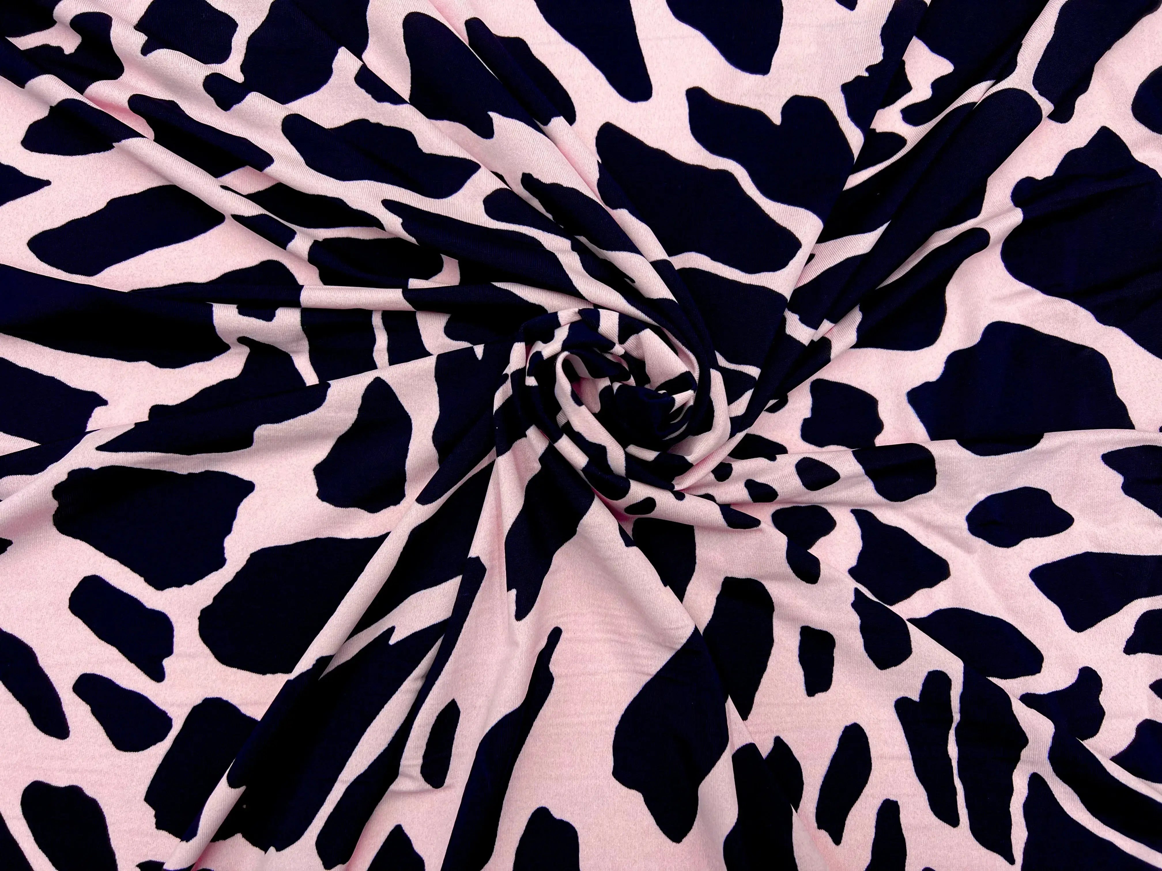 JERSEY QUALITÉ COUTURE FLUIDE GIRAFE FOND ROSE - My Little Coupon - tissu - coudre