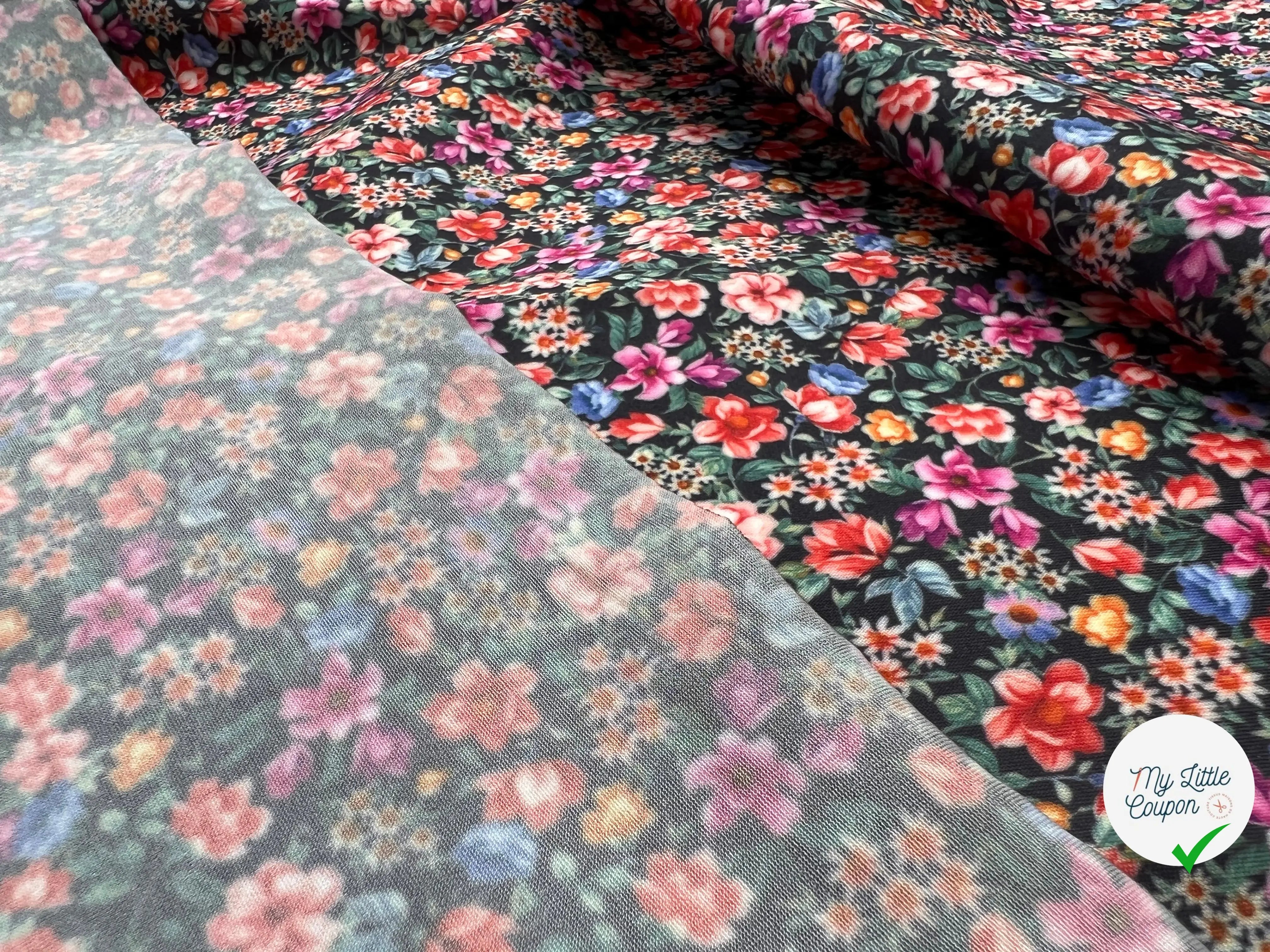 JERSEY STRETCH PETITES FLEURS MIGNONETTES FOND NOIR - My Little Coupon - tissu - coudre