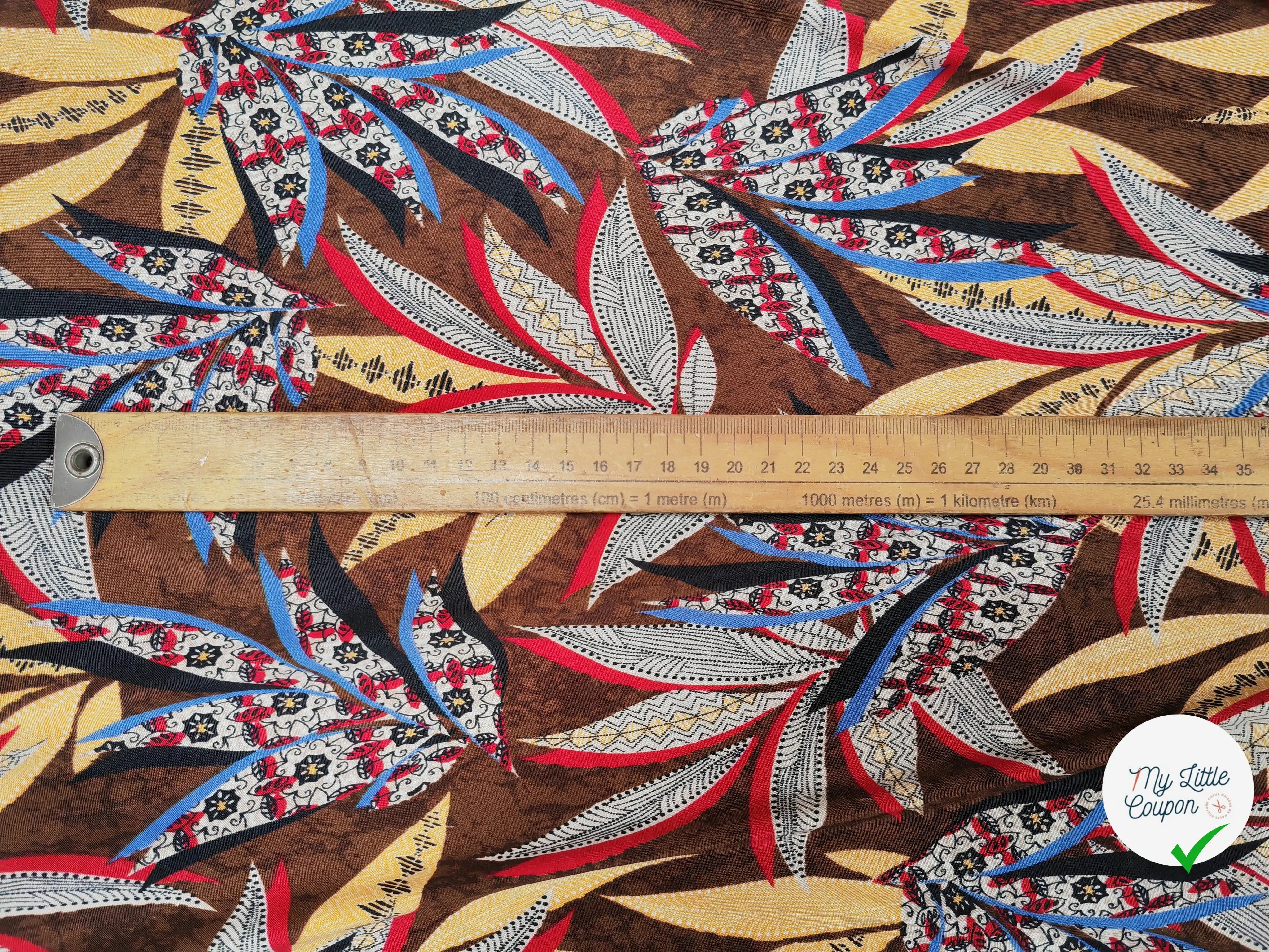JERSEY VENEZIA FEUILLAGES GÉOMÉTRIQUE FOND MARRON - My Little Coupon
