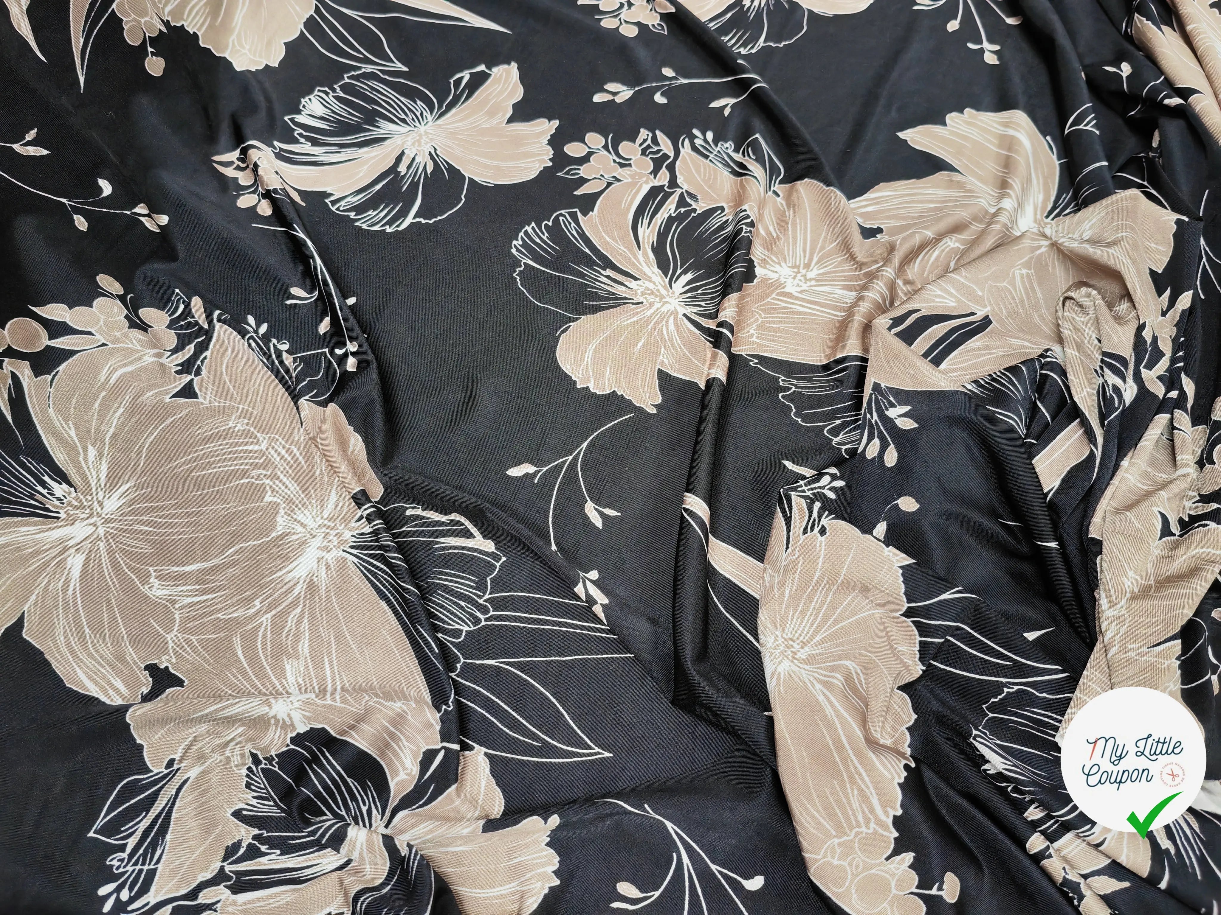JERSEY VENEZIA NOIR FLEUR MARRON - My Little Coupon