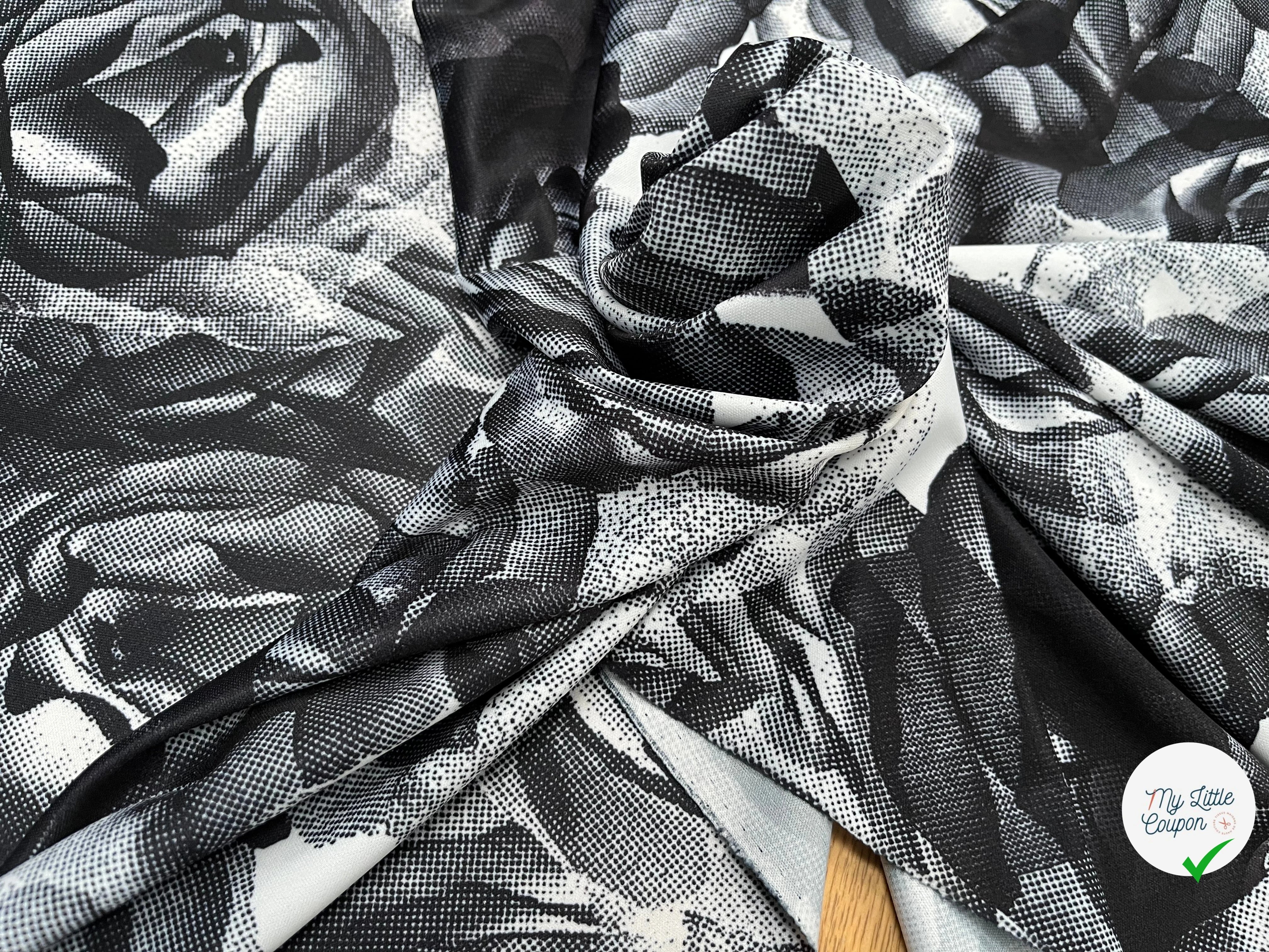 JESRSEY FLUIDE IMPRIMÉ GROSSES FLEURS BLANC&NOIR - My Little Coupon