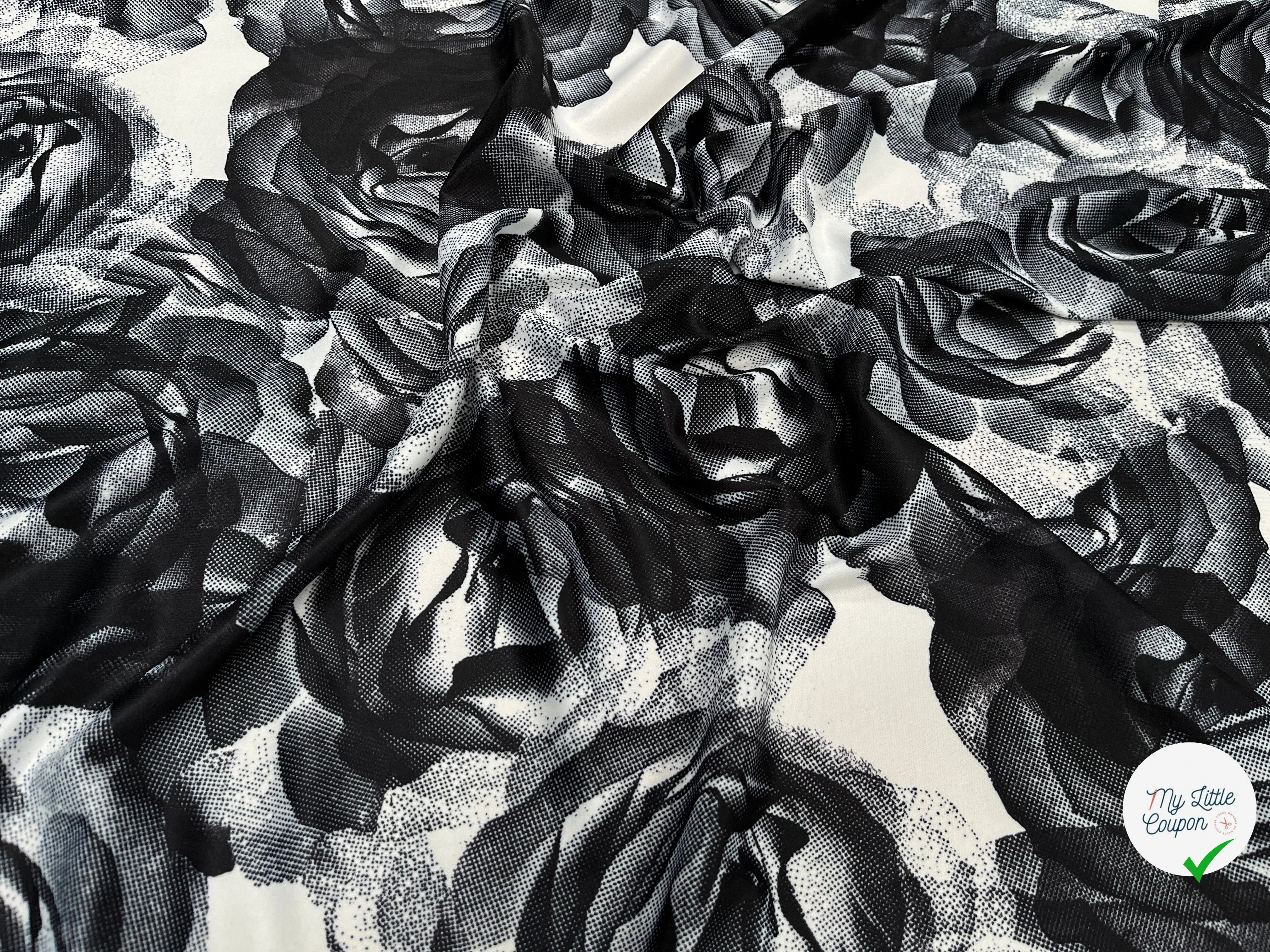 JESRSEY FLUIDE IMPRIMÉ GROSSES FLEURS BLANC&NOIR - My Little Coupon