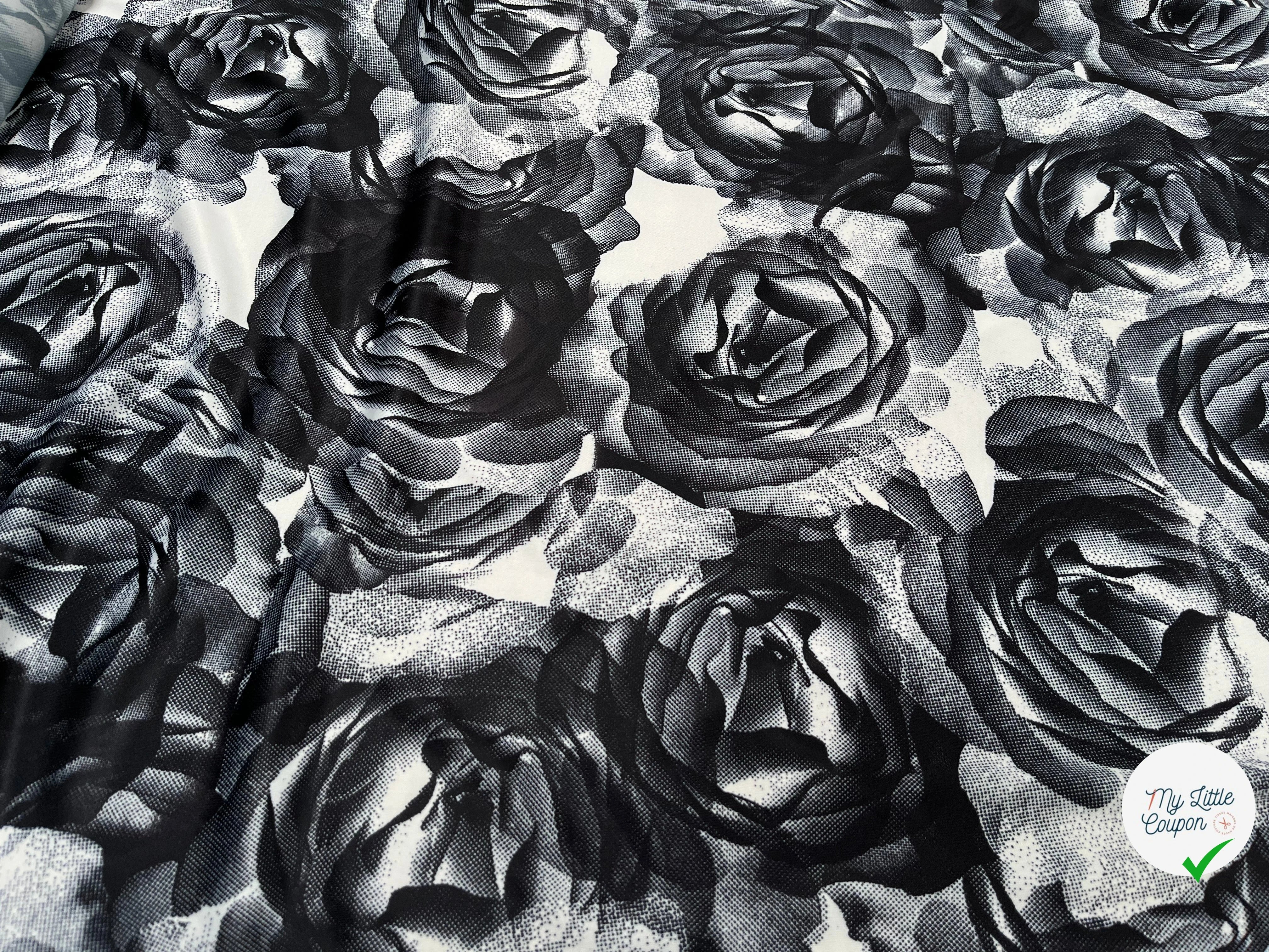 JESRSEY FLUIDE IMPRIMÉ GROSSES FLEURS BLANC&NOIR - My Little Coupon