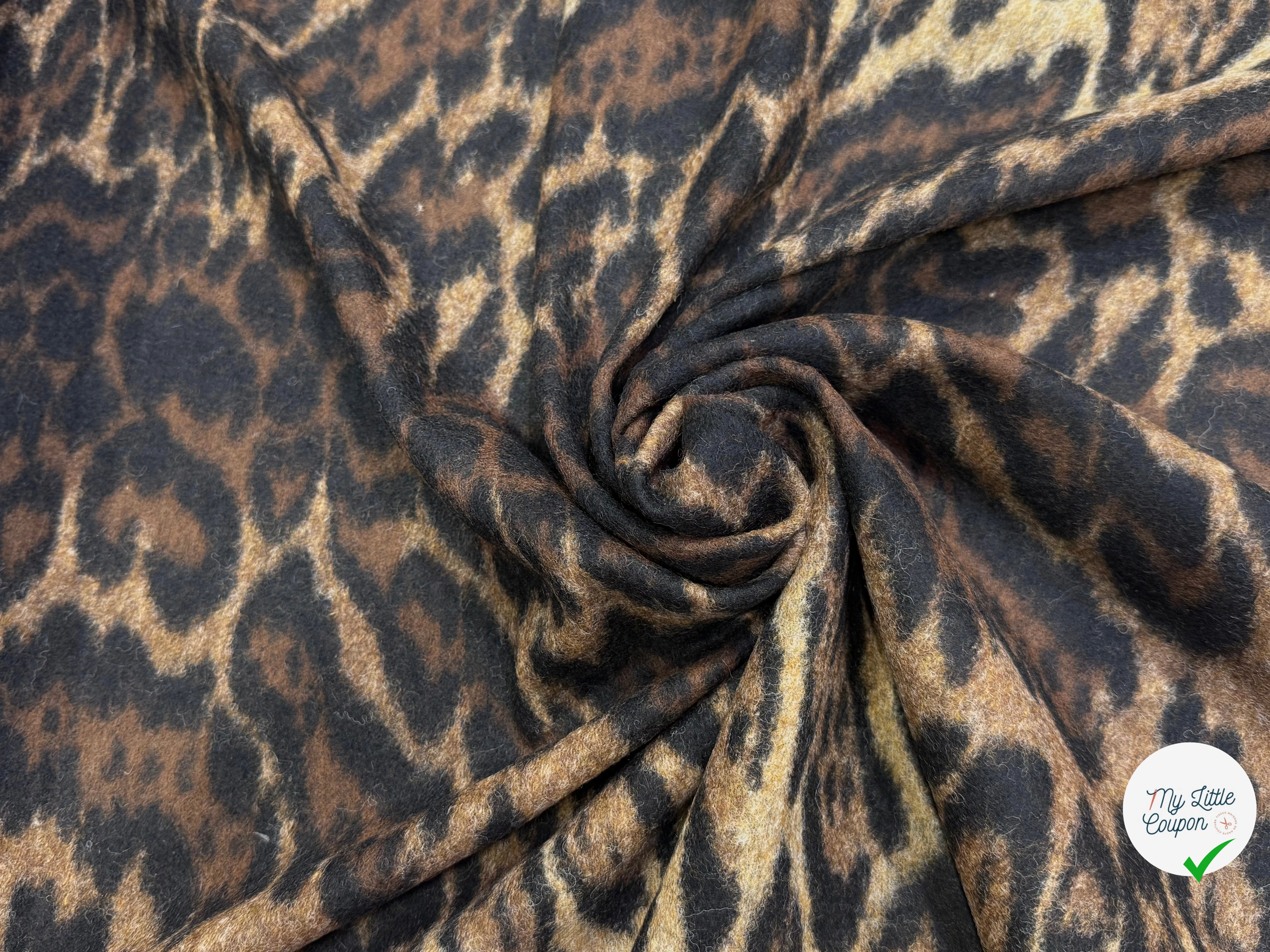LAINAGE BOUCLETTE LÉOPARD BEIGE MARRON NOIR 100% LAINE - My Little Coupon