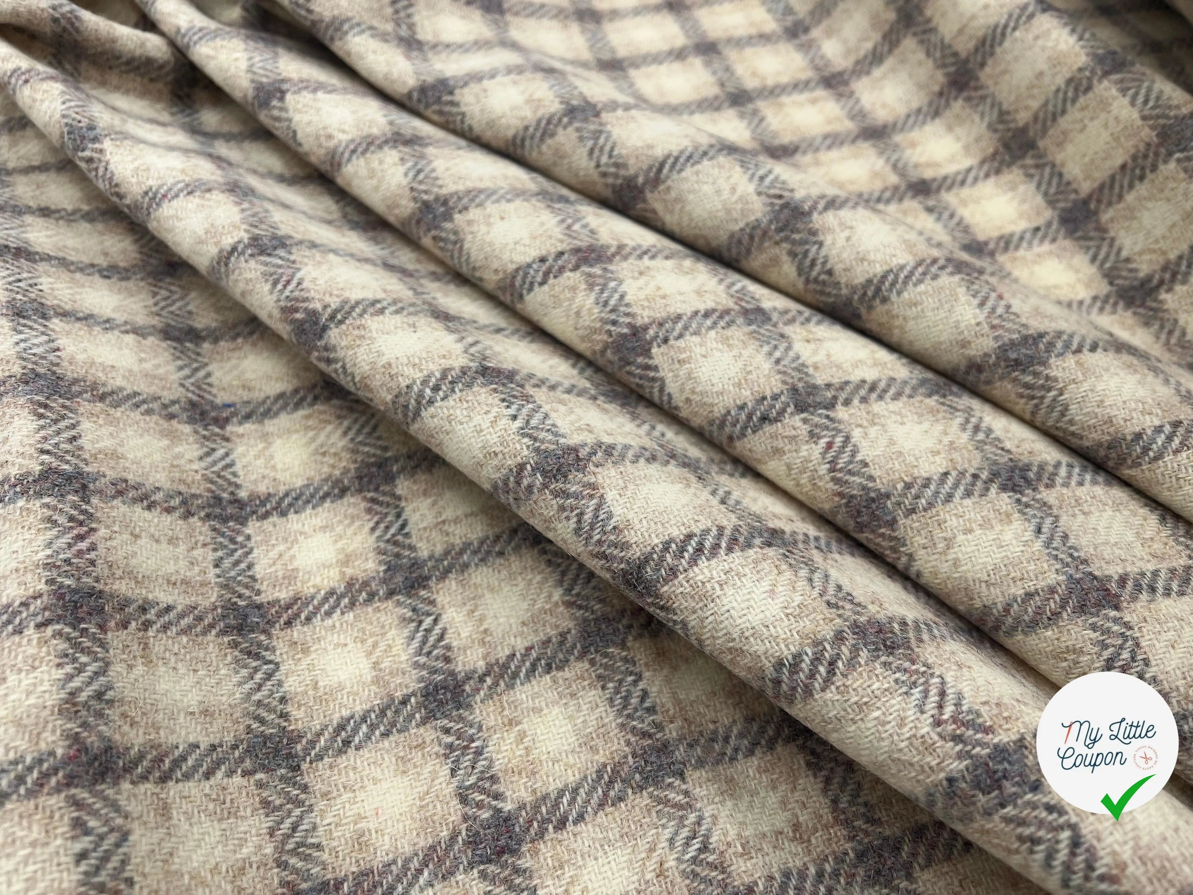 LAINAGE CARREAUX HARRIS TWEED PURE LAINE BEIGE ET GRIS ÉLÉGANT - My Little Coupon - tissu - coudre