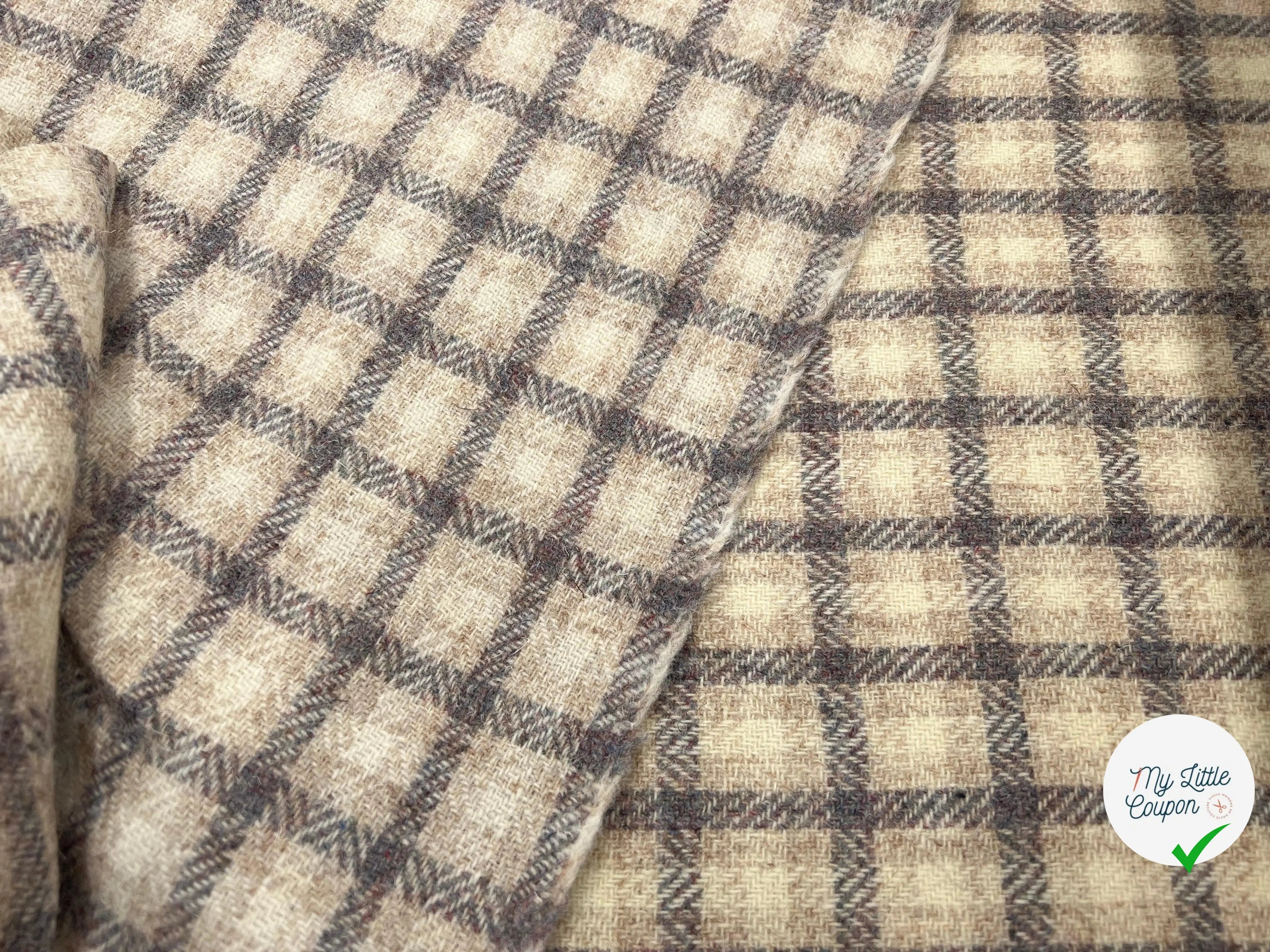 LAINAGE CARREAUX HARRIS TWEED PURE LAINE BEIGE ET GRIS ÉLÉGANT - My Little Coupon - tissu - coudre