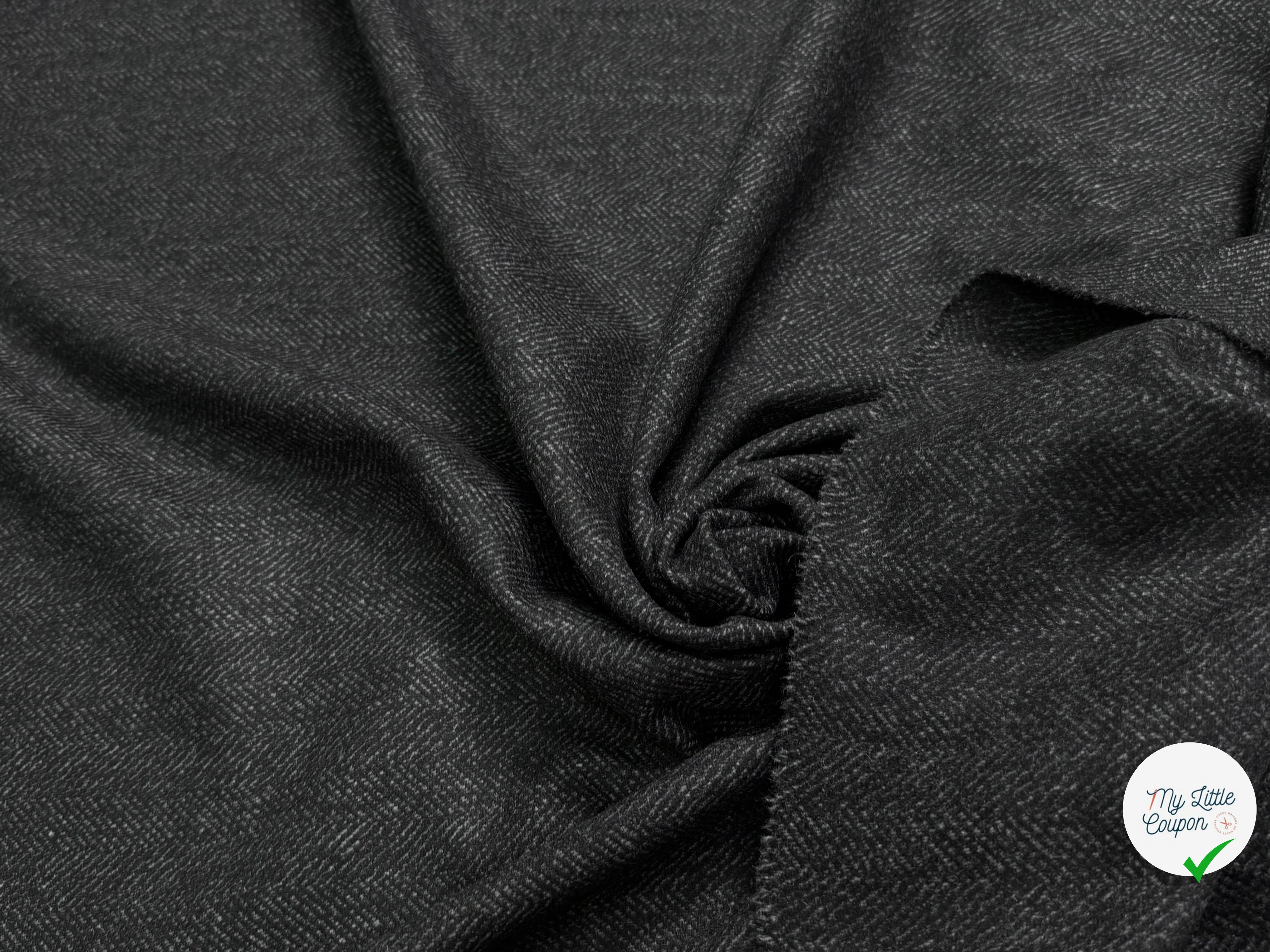Tissu lainage manteau lourd chevron anthracite - détail du tissu