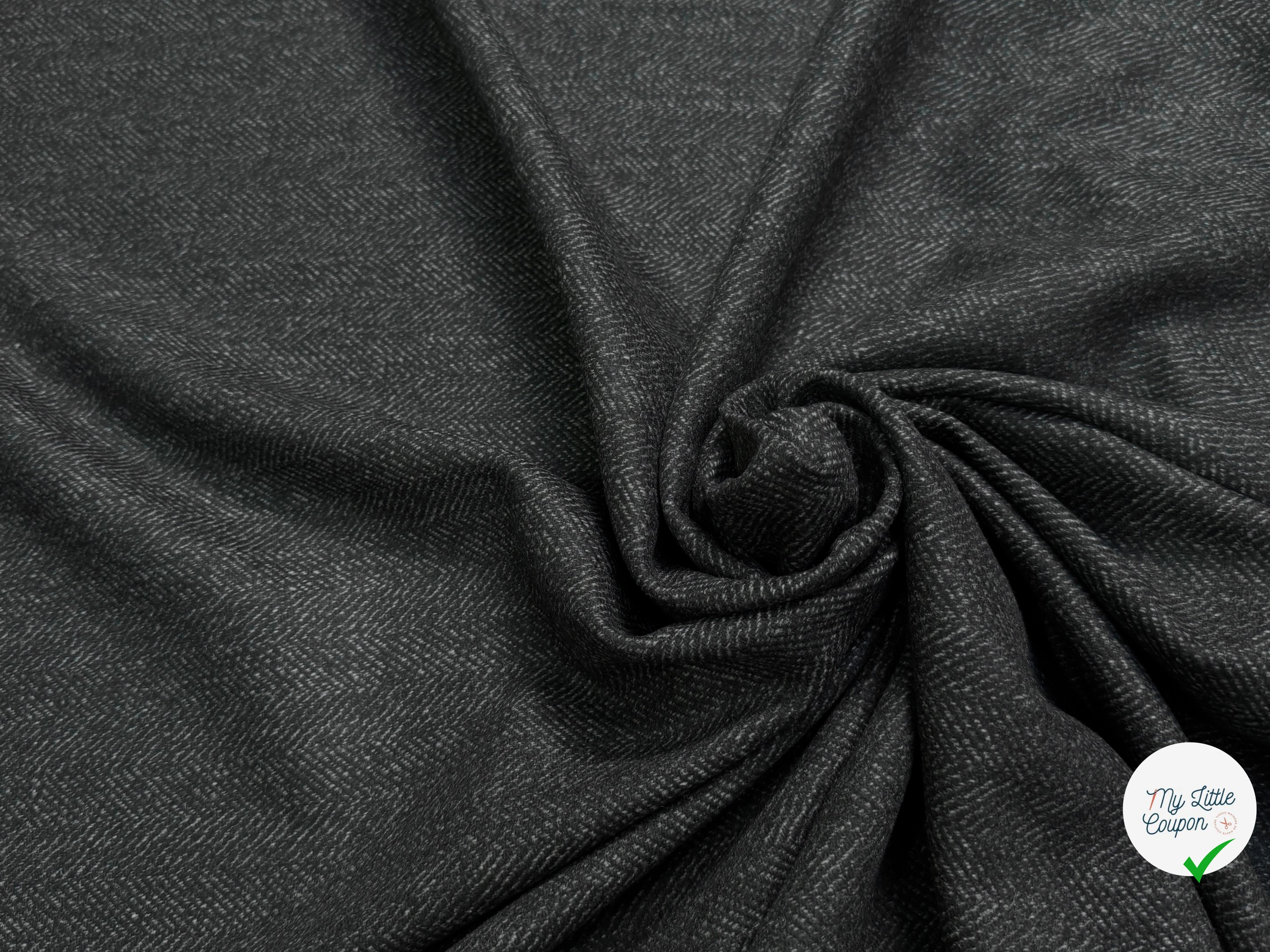 Tissu lainage manteau lourd chevron anthracite - tombé du tissu