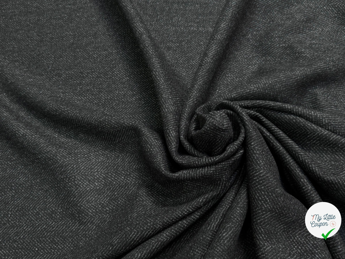 Tissu lainage manteau lourd chevron anthracite - tombé du tissu