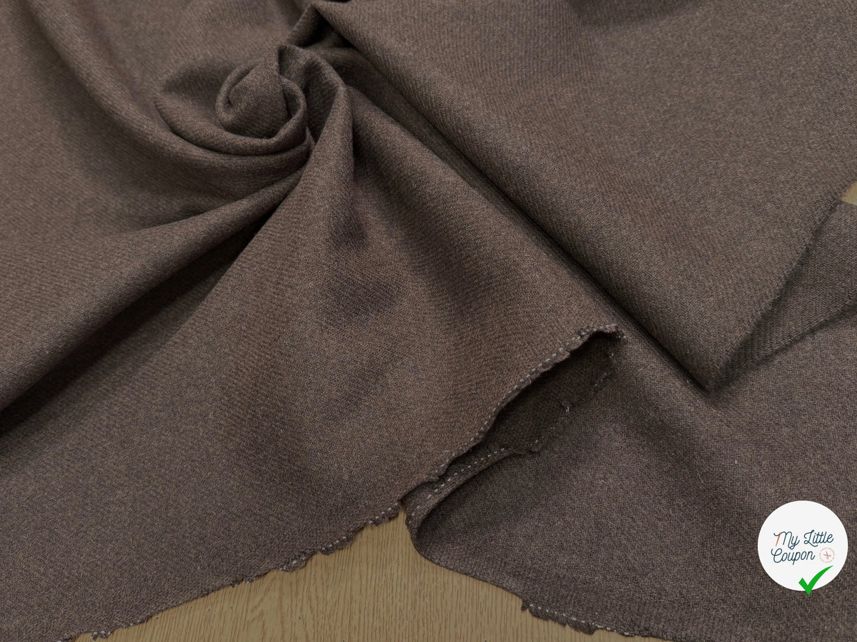 Tissu lainage manteau sergé marron - détail du tissu