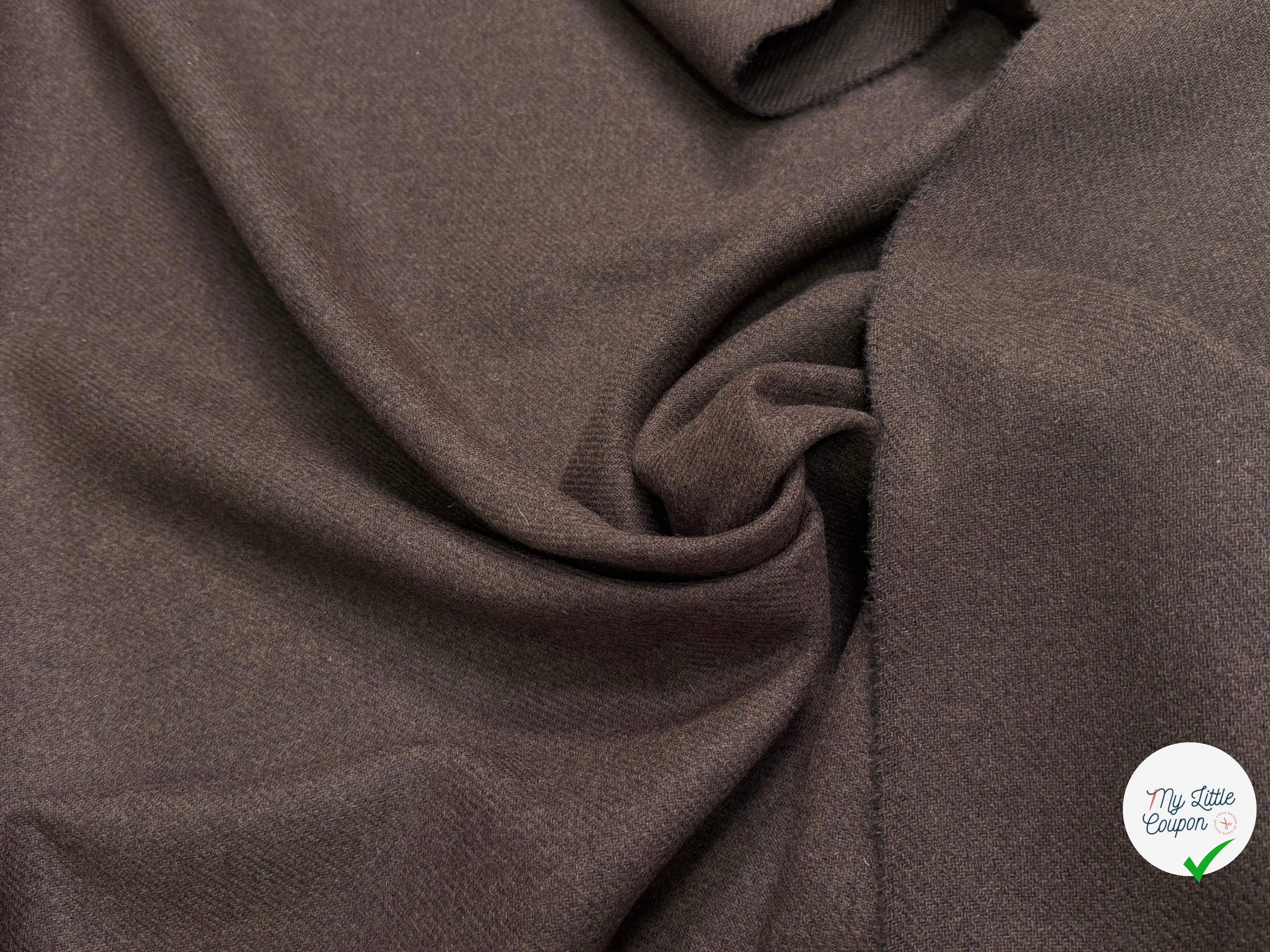 Tissu lainage manteau sergé marron - tombé du tissu