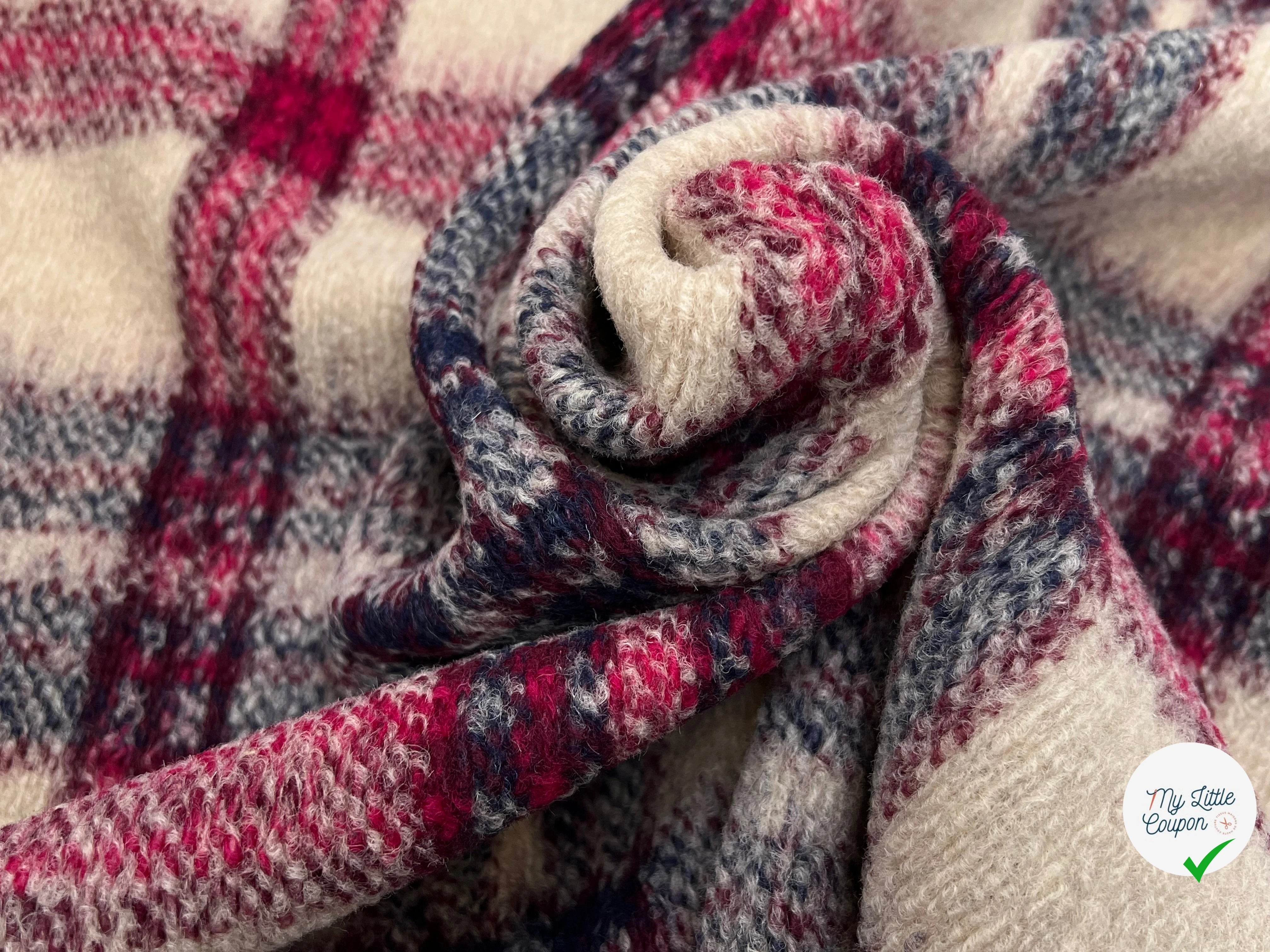 LAINAGE MANTEAU TRICOTÉ 63% LAINE PRINCE DE GALLES BEIGE & ROSE - My Little Coupon