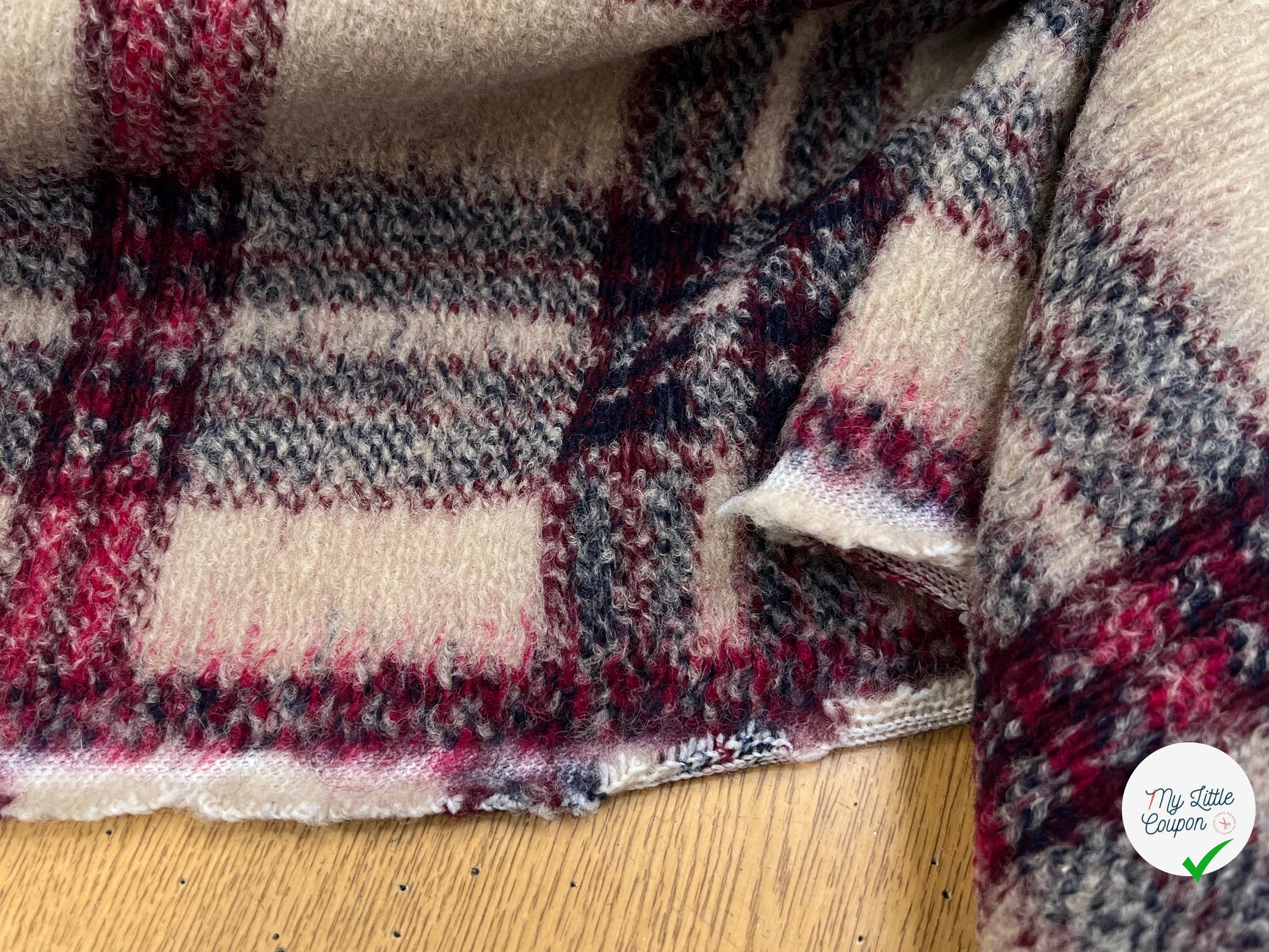 LAINAGE MANTEAU TRICOTÉ 63% LAINE PRINCE DE GALLES BEIGE & ROSE - My Little Coupon