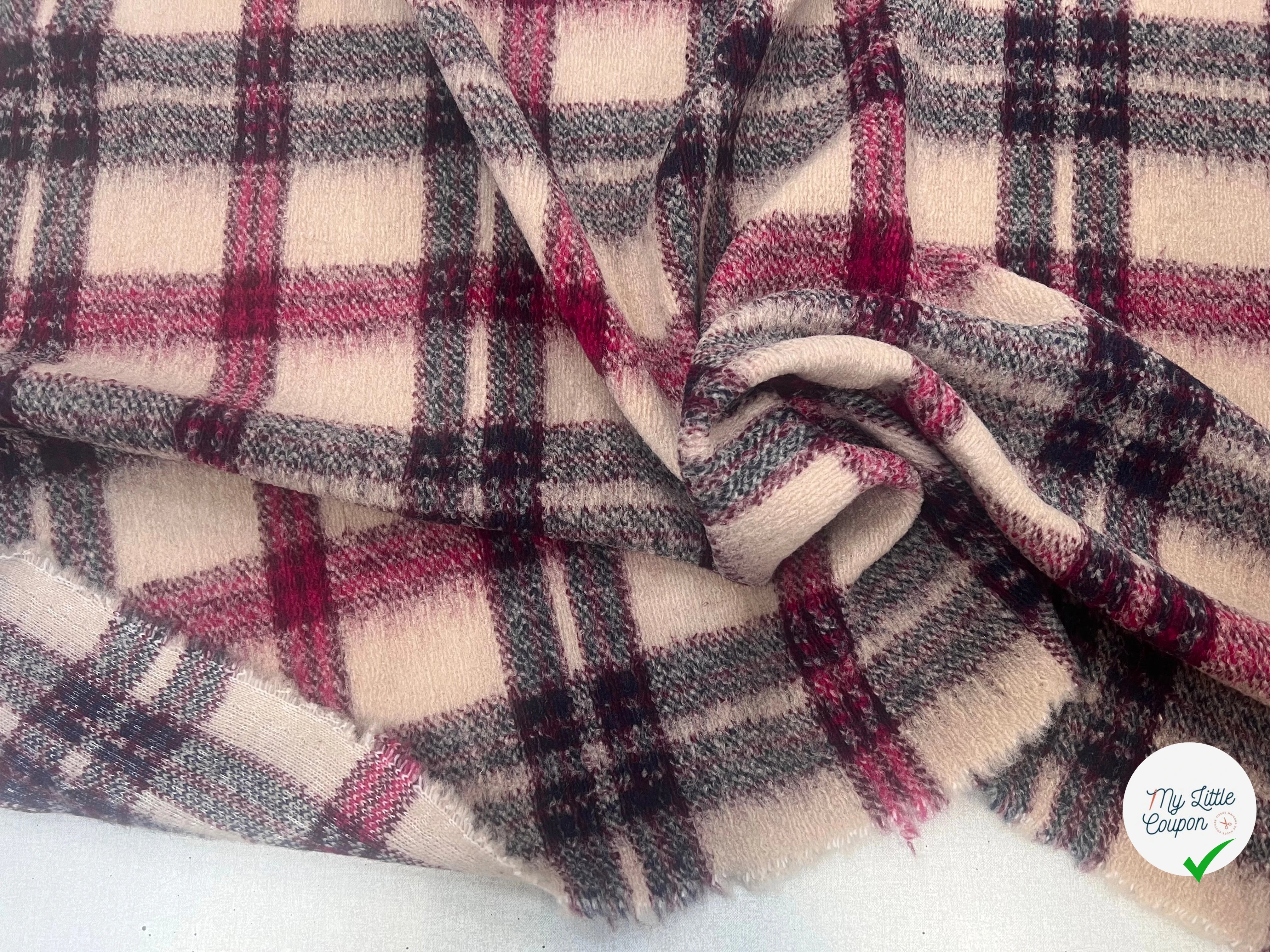 LAINAGE MANTEAU TRICOTÉ 63% LAINE PRINCE DE GALLES BEIGE & ROSE - My Little Coupon