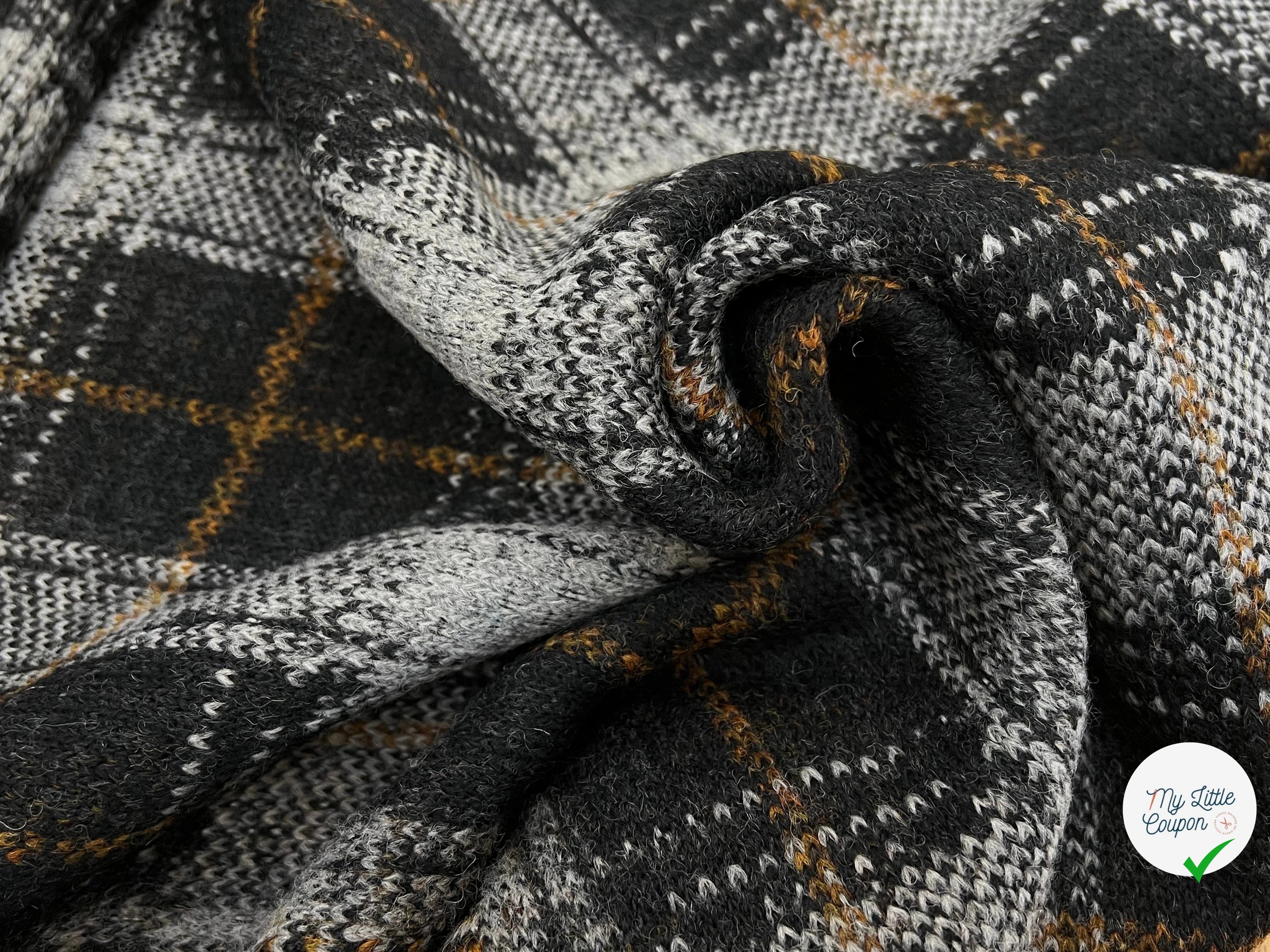 LAINAGE MANTEAU TRICOTÉ 63% LAINE PRINCE DE GALLES NOIR & GRIS - My Little Coupon