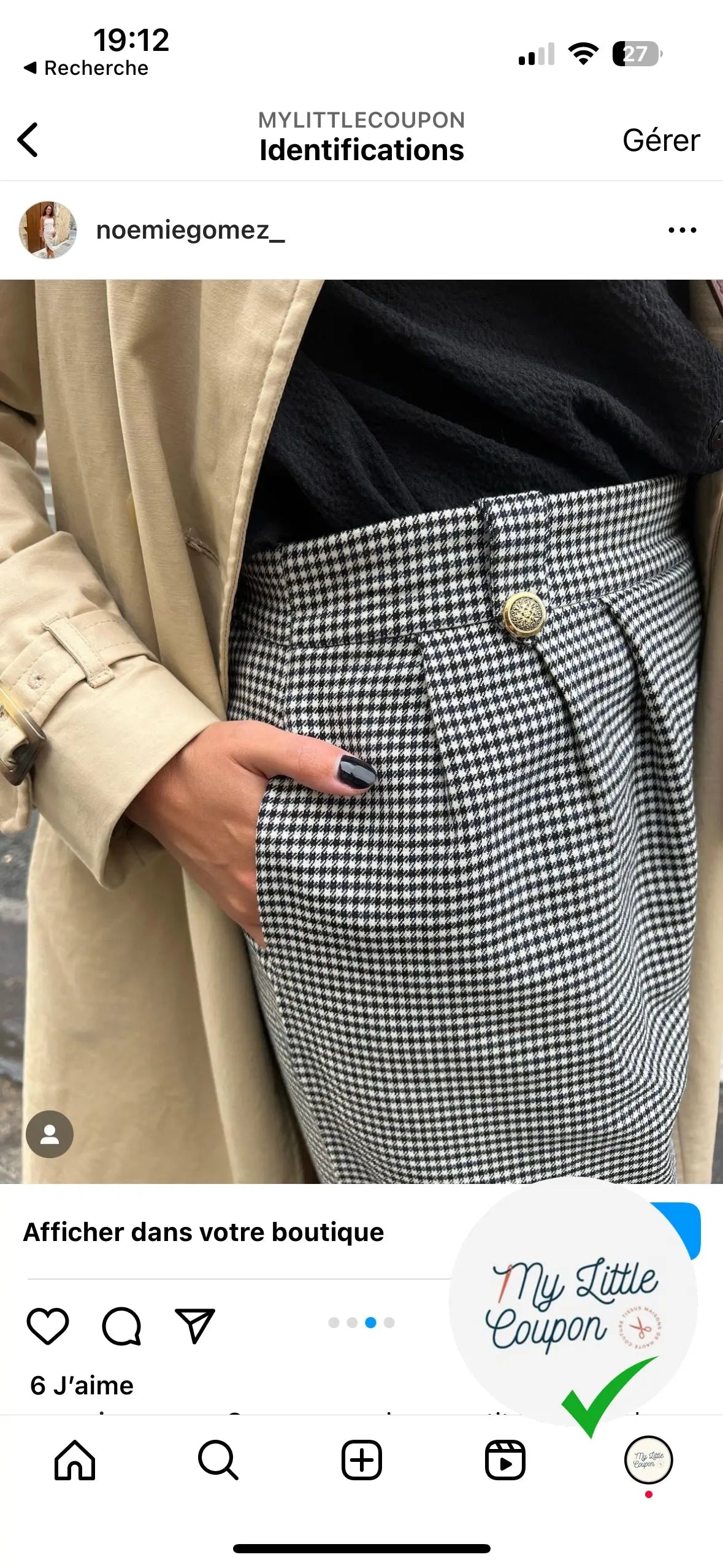 LAINAGE PETITS CARREAUX STRETCH NAVY ET NOIR MSO