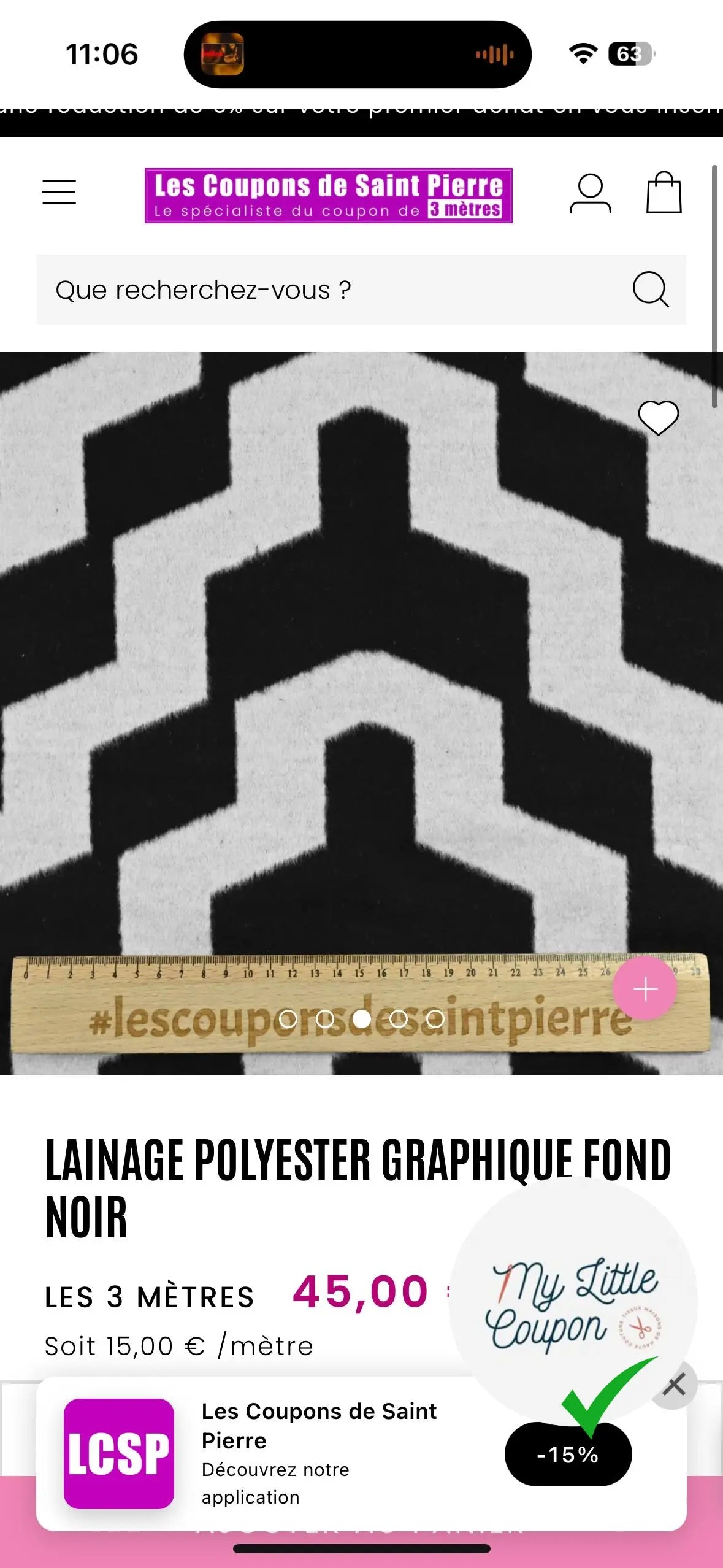 LAINAGE POLYESTER DUVETEUX GRAPHIQUE NOIR - My Little Coupon