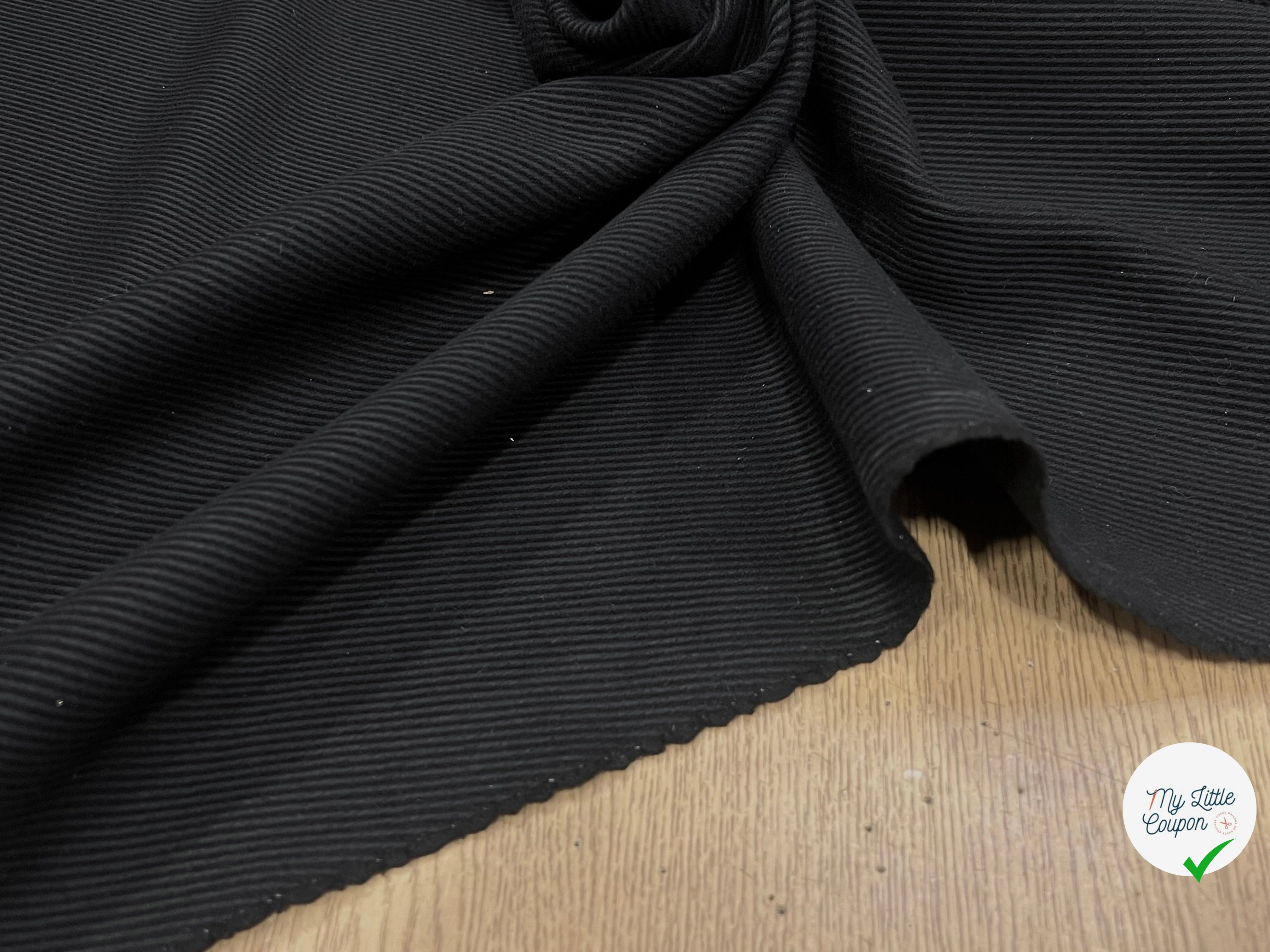 LAINAGE STRIÉE LOURDE NOIR 100% LAINE 130CM - My Little Coupon