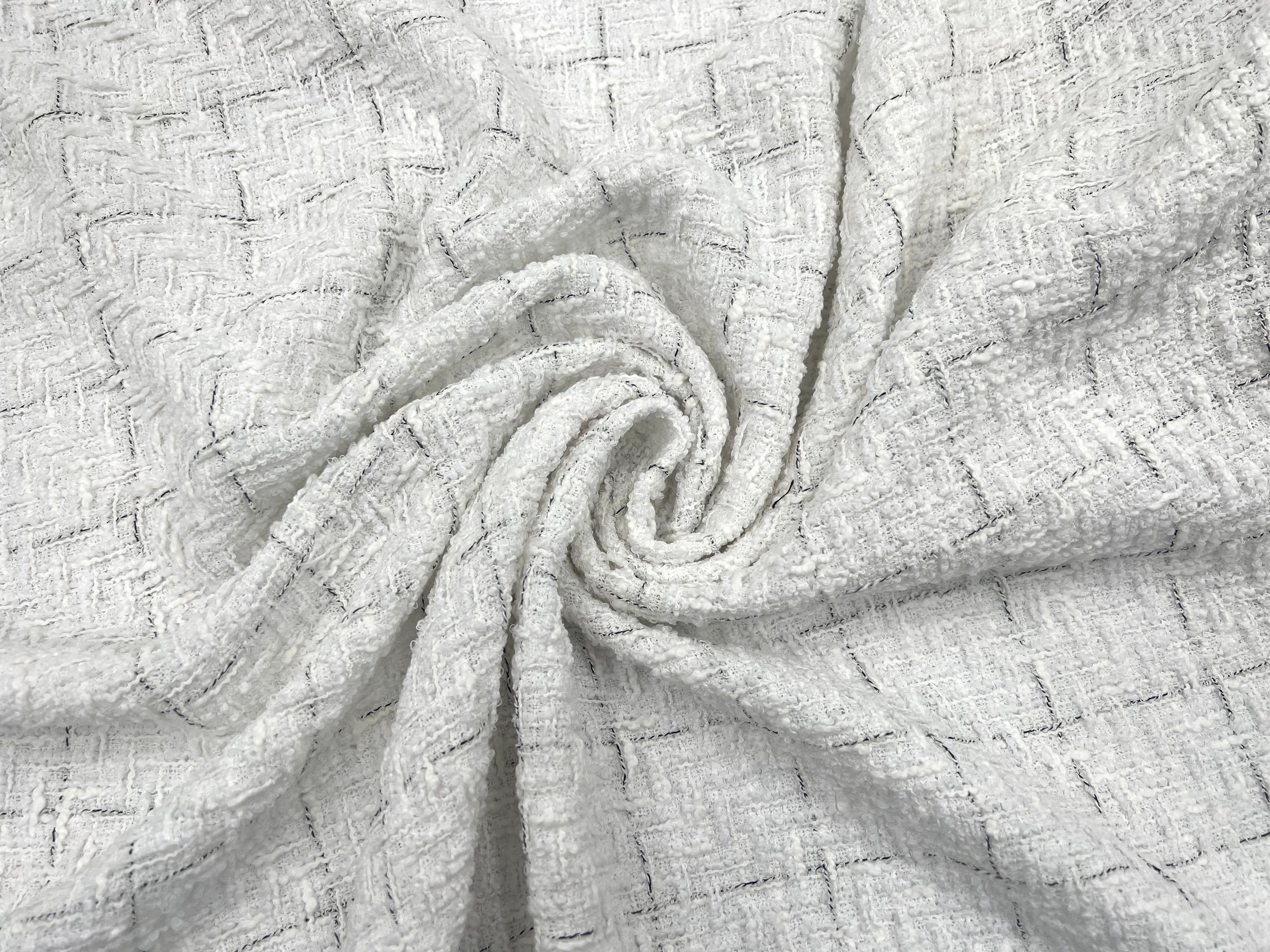 LAINAGE TWEED DE PRINTEMPS BLANC ET LISERÉS NOIRS MSO