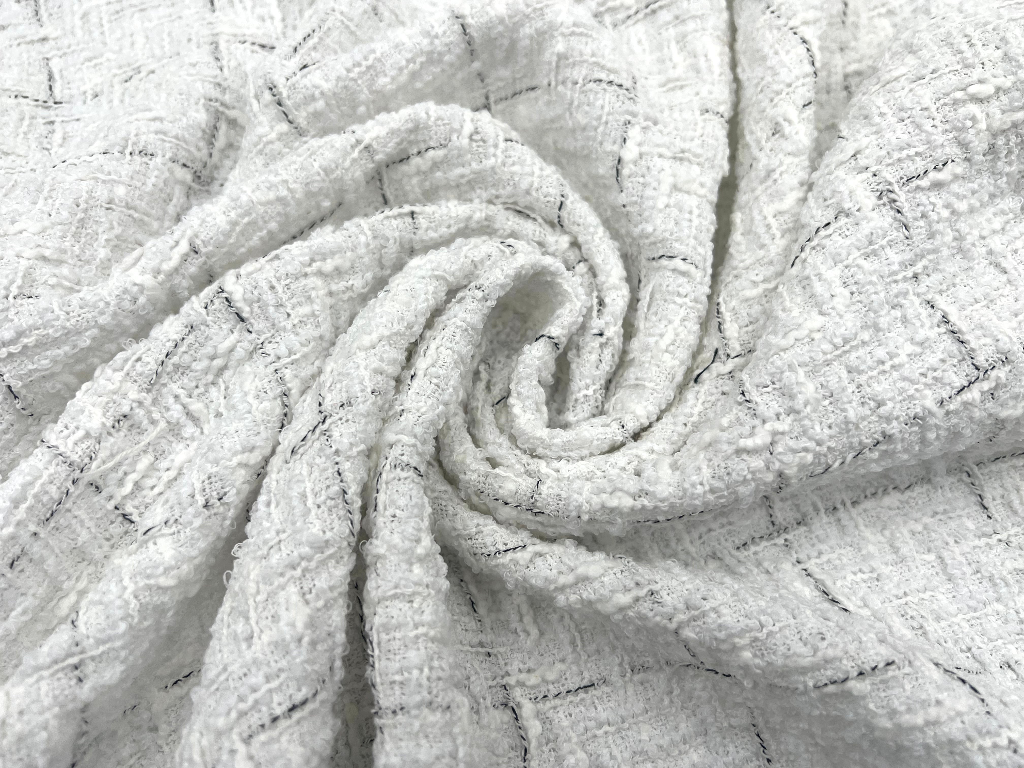 LAINAGE TWEED DE PRINTEMPS BLANC ET LISERÉS NOIRS MSO
