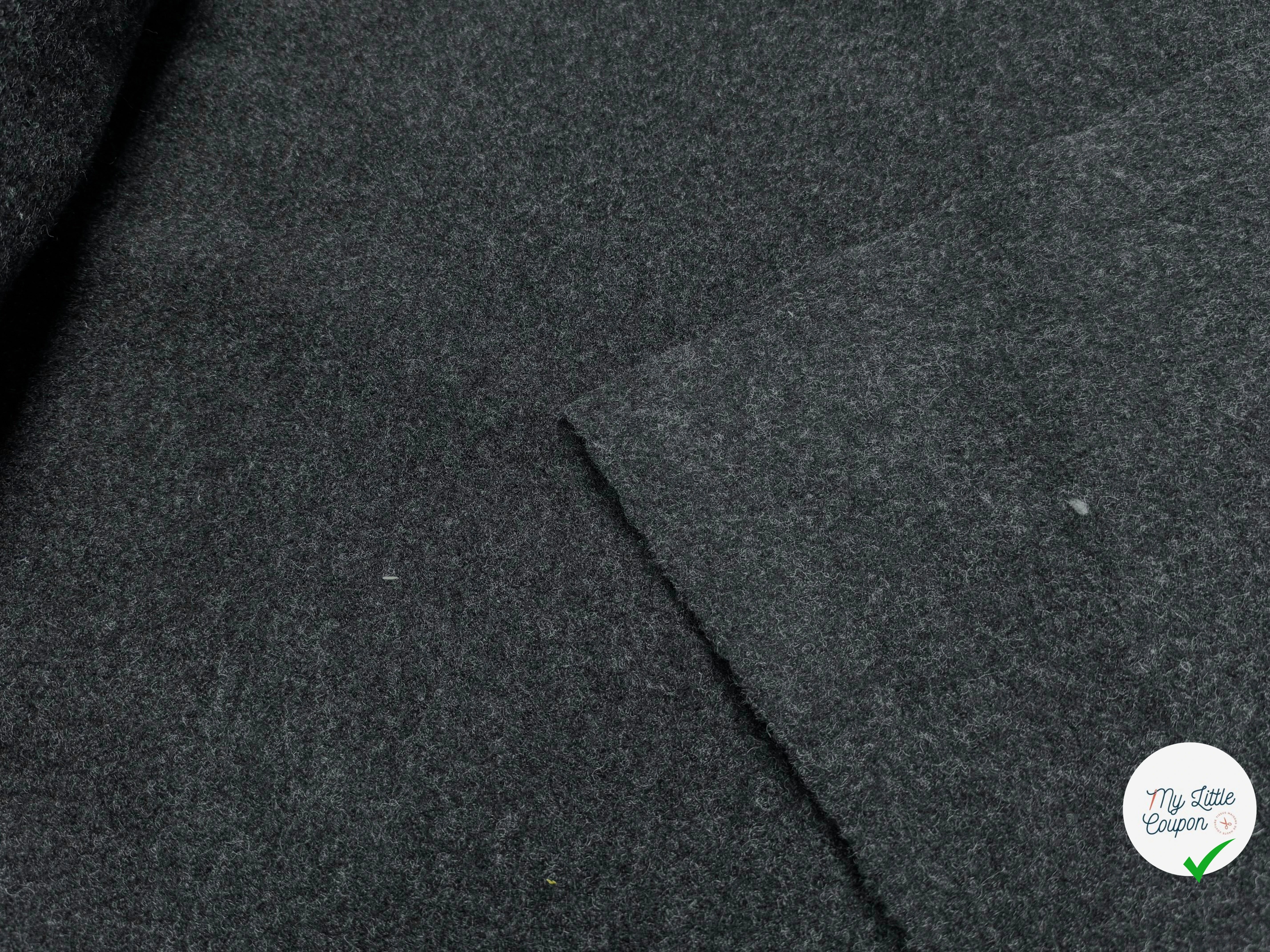 Tissu laine bouillie haute couture anthracite - vue de la matière