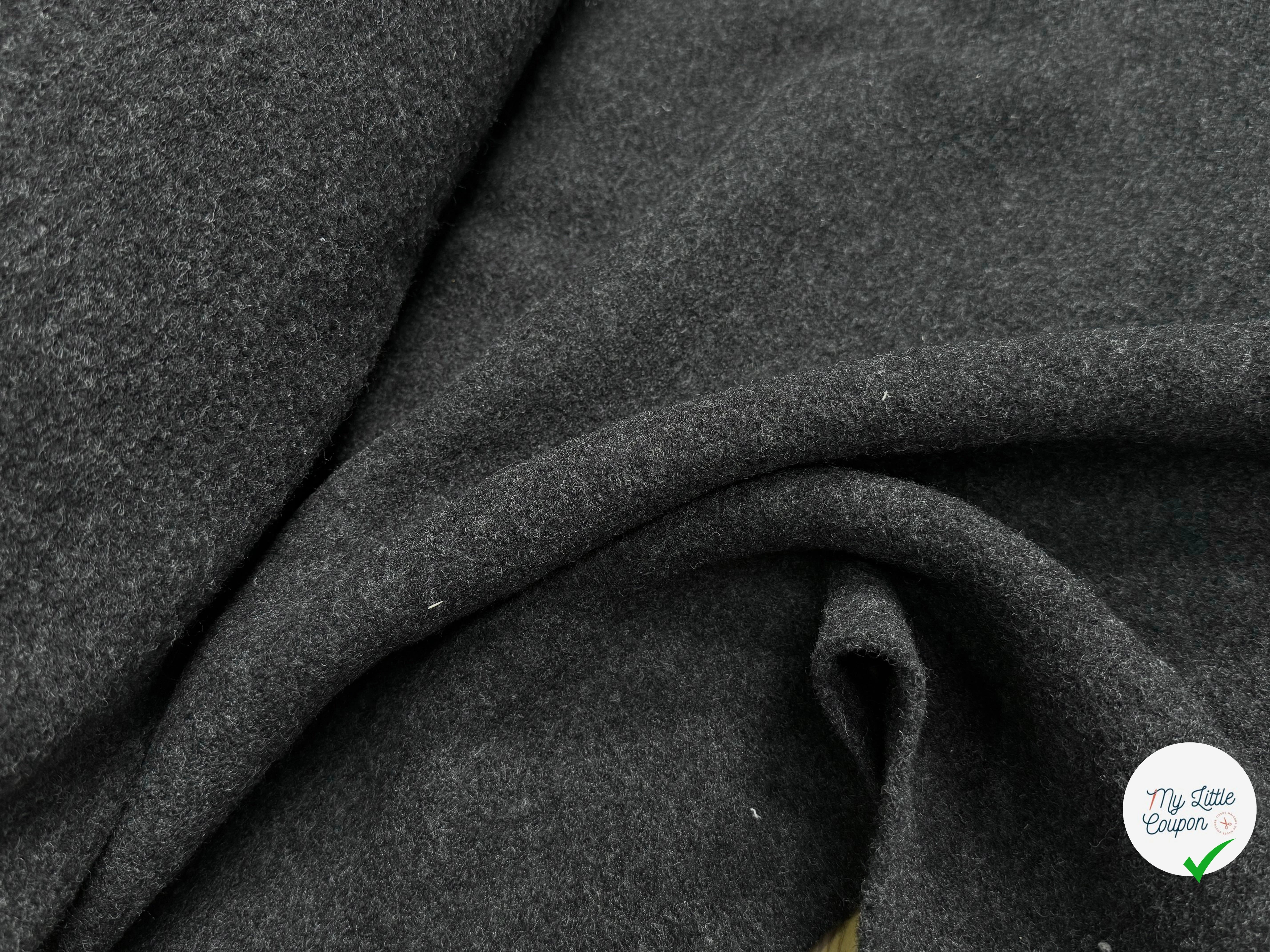 Tissu laine bouillie haute couture anthracite - tombé du tissu