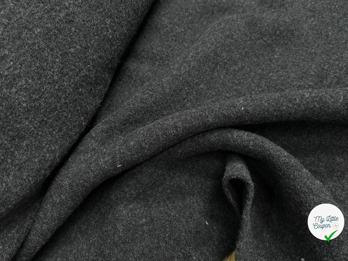 Tissu laine bouillie haute couture anthracite - tombé du tissu