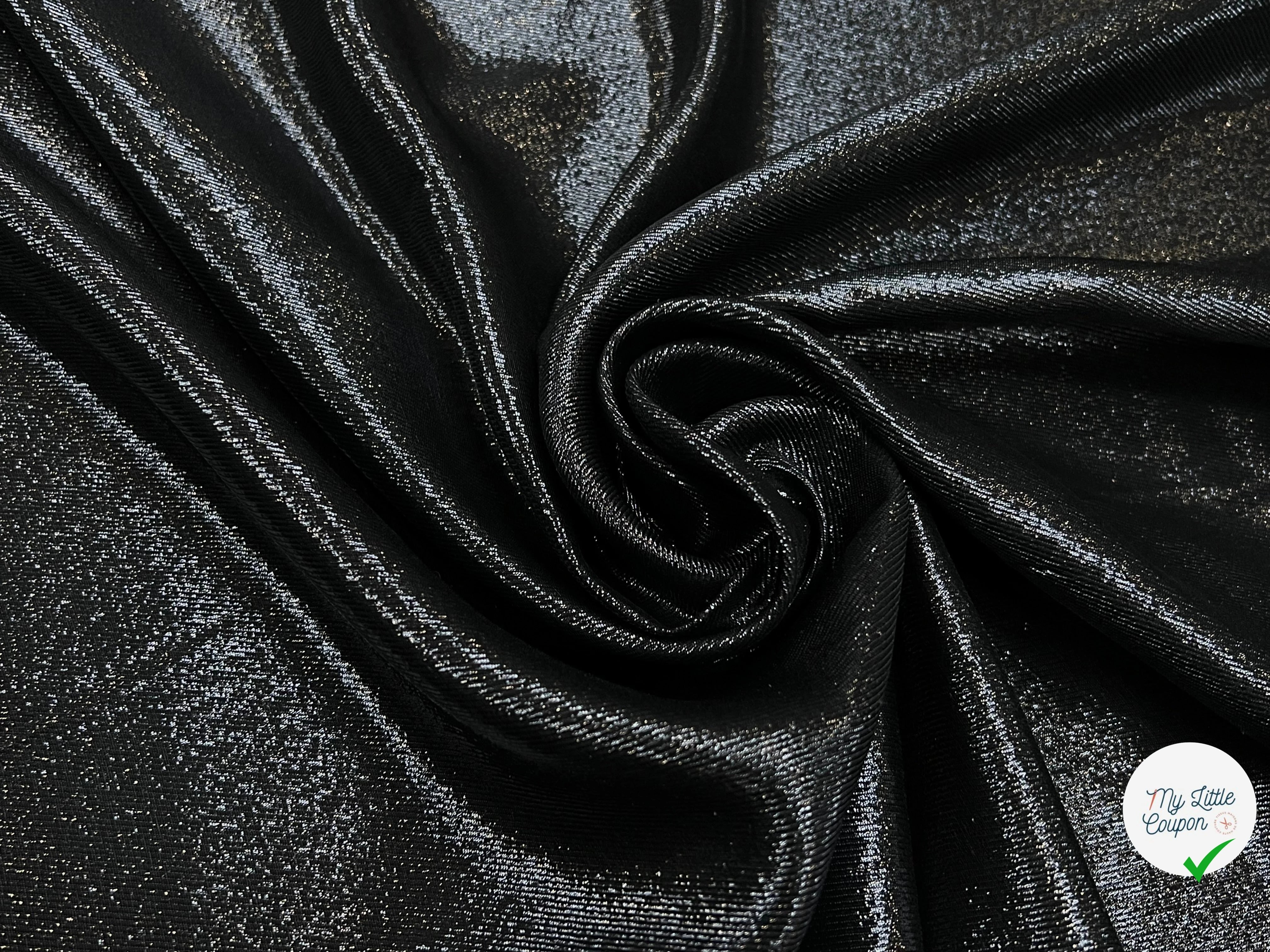 LAMÉ DE SOIE NOIR FLUIDE BRILLANT ARGENTÉ 63% SOIE - My Little Coupon