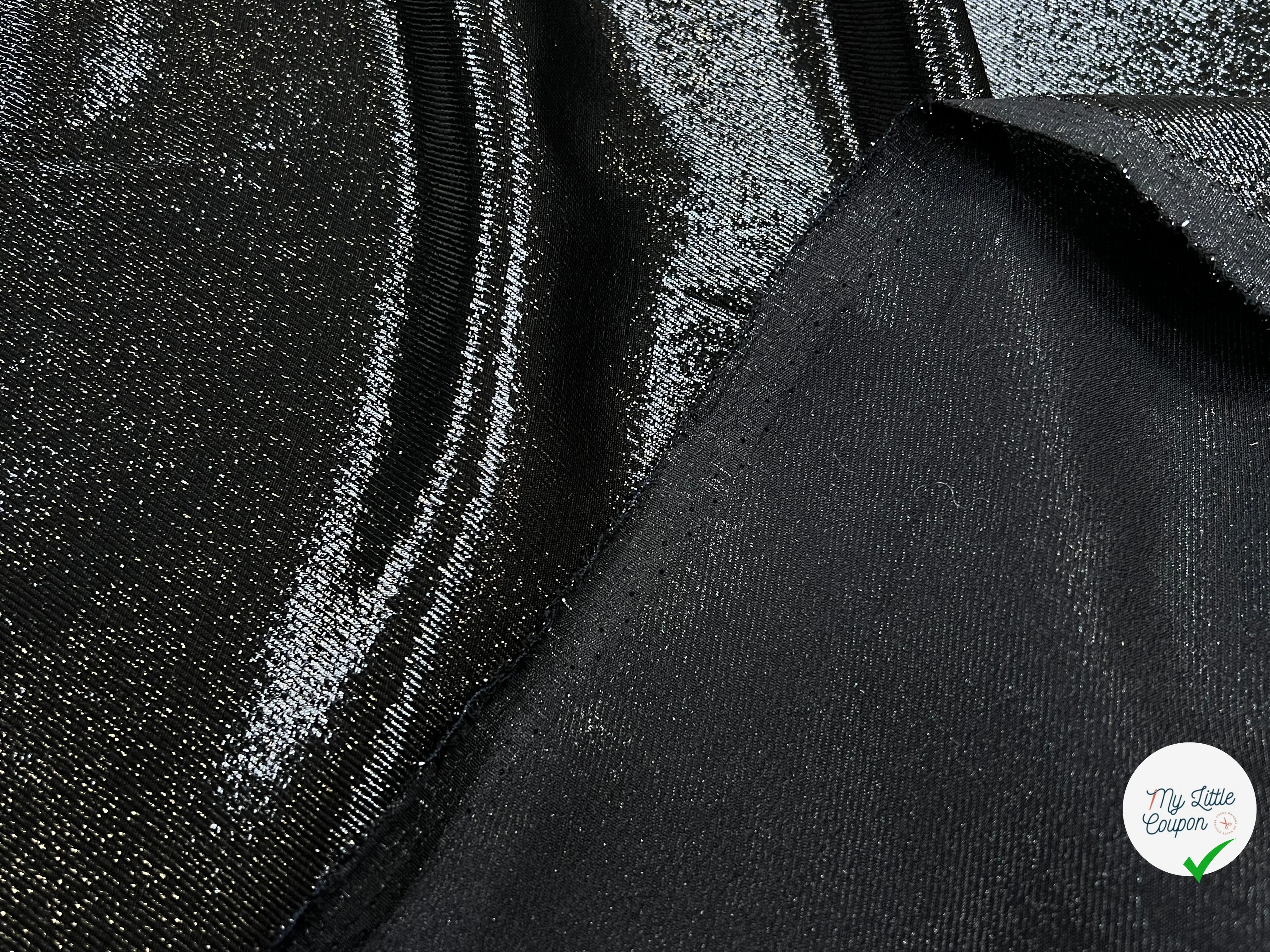 LAMÉ DE SOIE NOIR FLUIDE BRILLANT ARGENTÉ 63% SOIE - My Little Coupon
