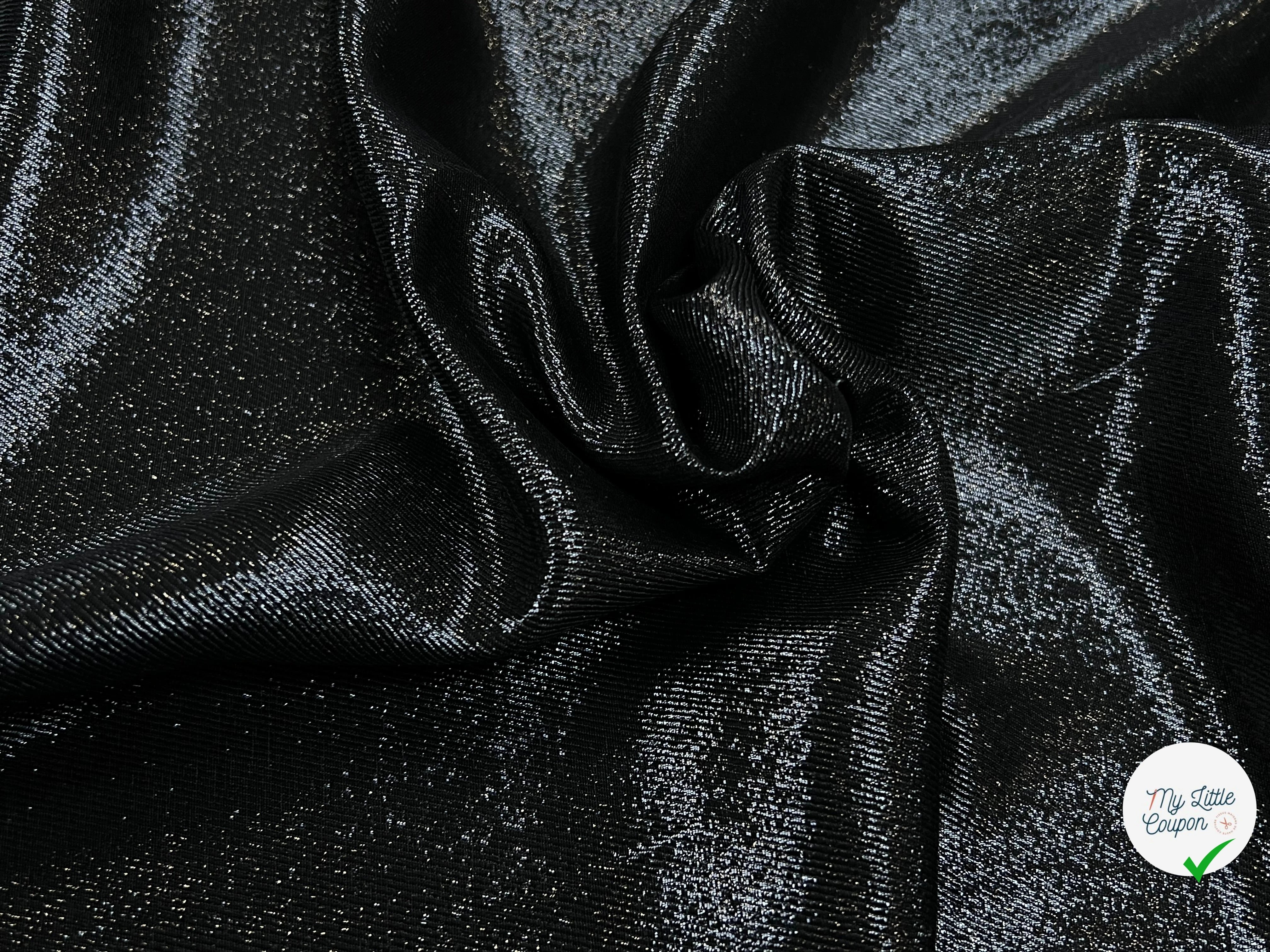 LAMÉ DE SOIE NOIR FLUIDE BRILLANT ARGENTÉ 63% SOIE - My Little Coupon
