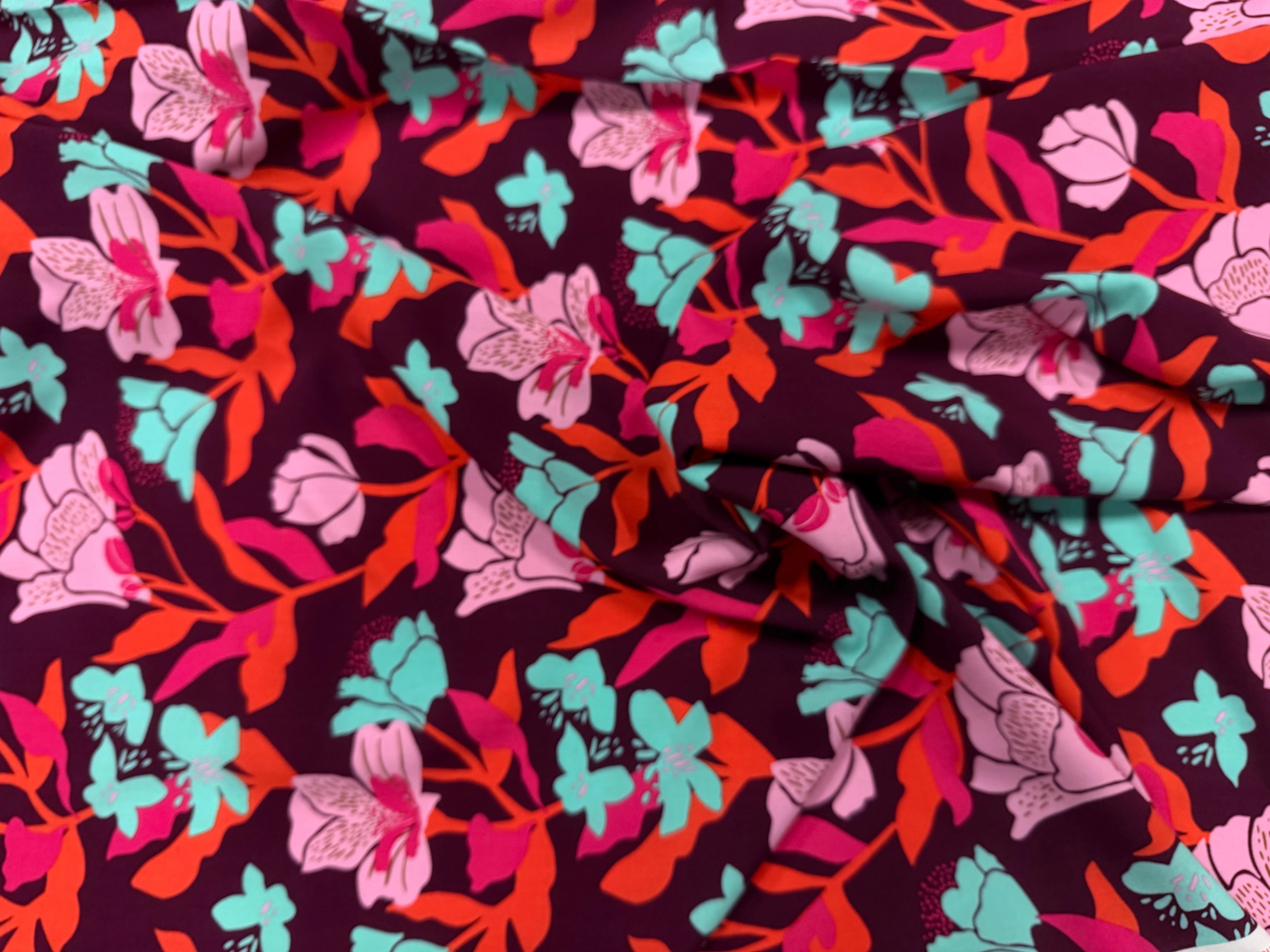 LENZING™ ECOVERO™ AMIRA FLORAL NERID – PLUM - My Little Coupon