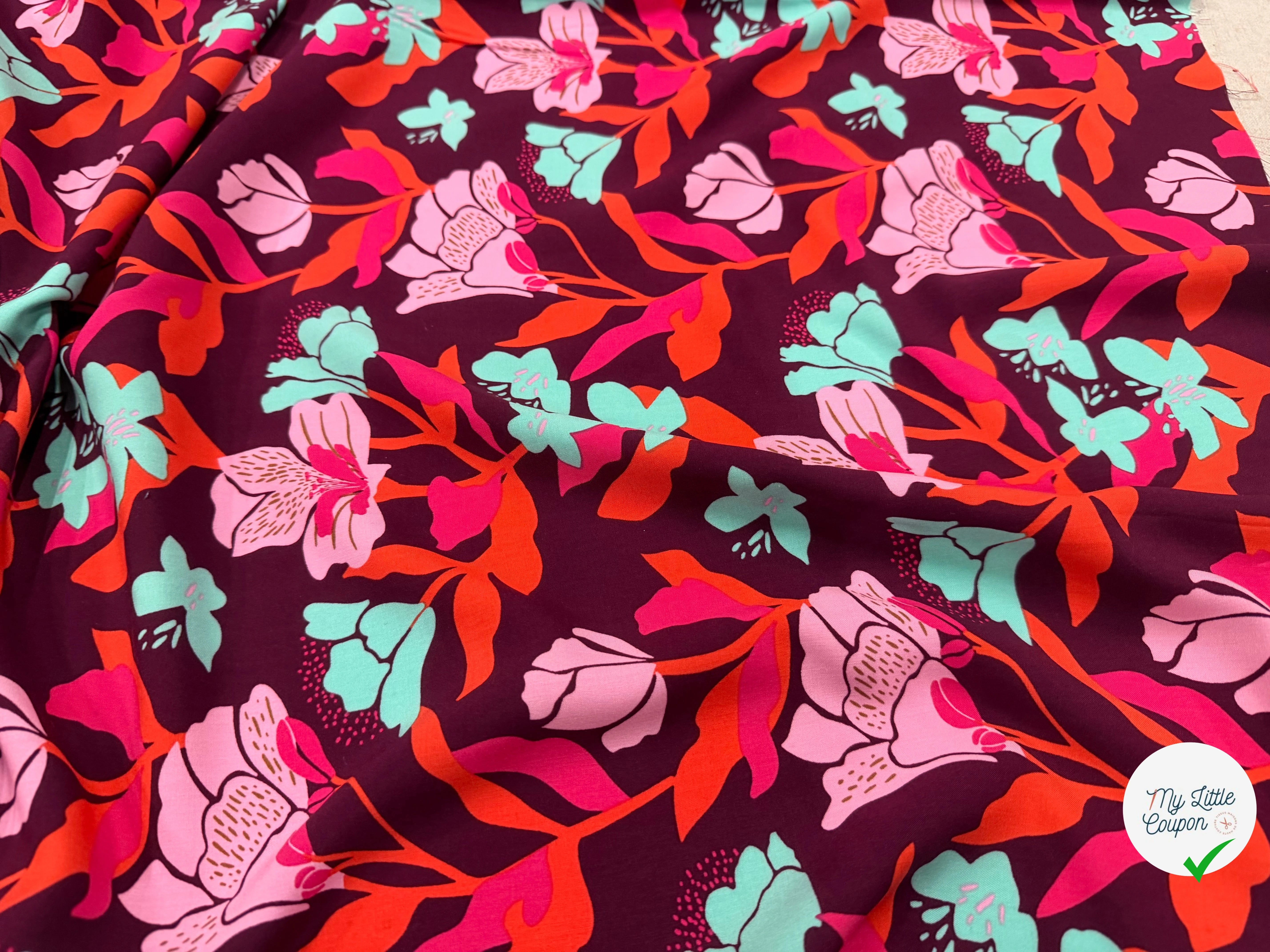 LENZING™ ECOVERO™ AMIRA FLORAL NERID – PLUM - My Little Coupon