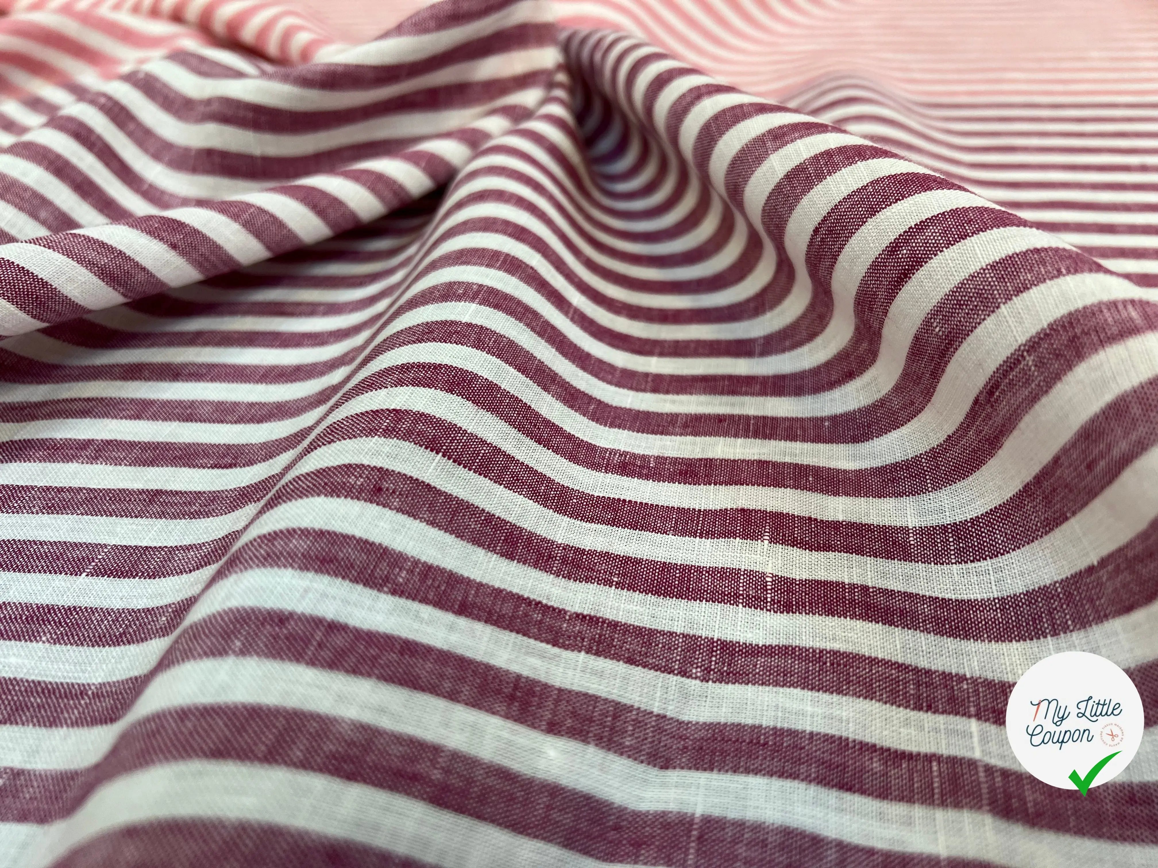 LIN BICOLORE À RAYURES ROSE ET BORDEAUX - My Little Coupon
