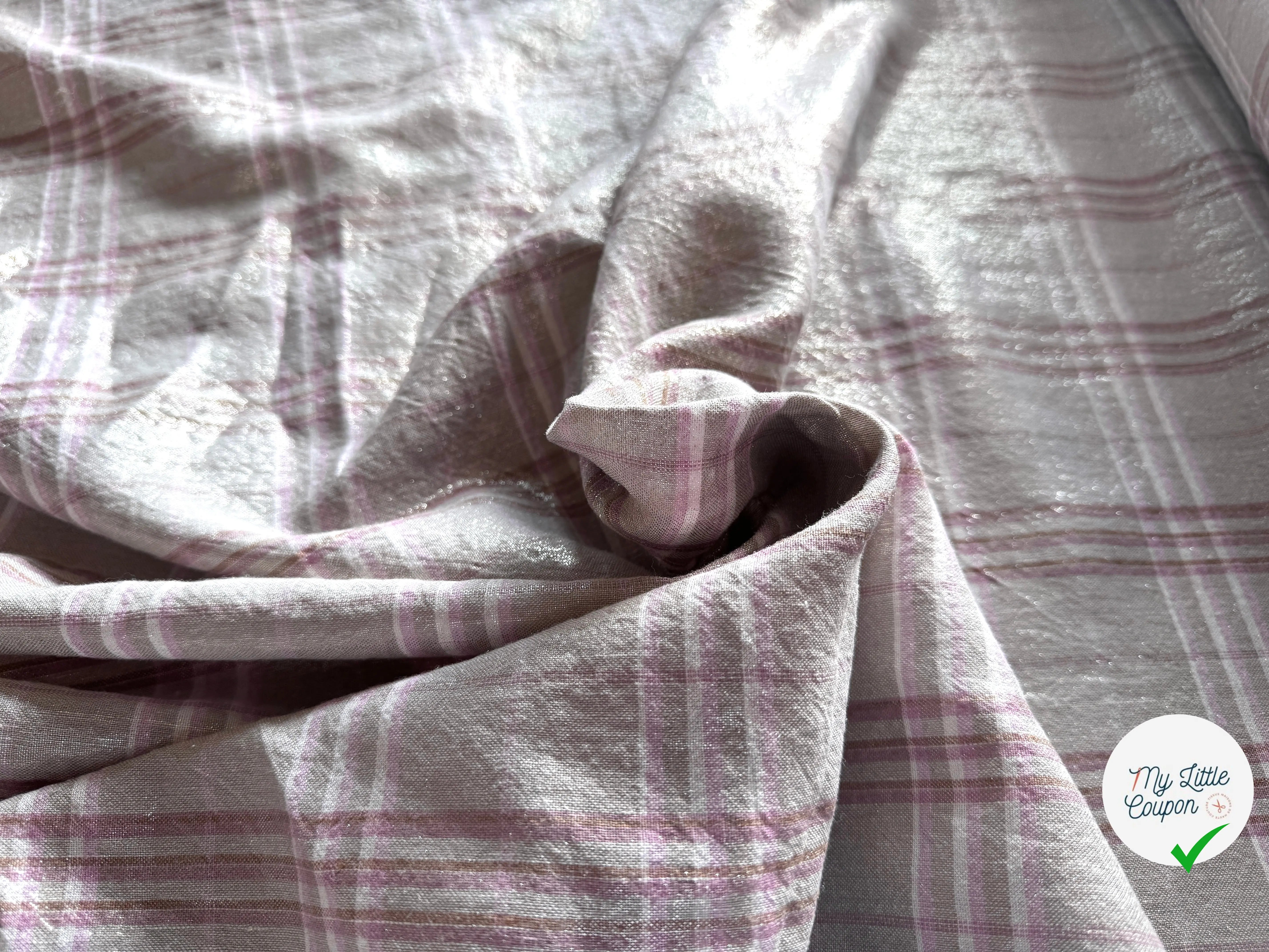 LIN FOND GRIS BEIGE TARTAN ROSE LAMÉ - My Little Coupon