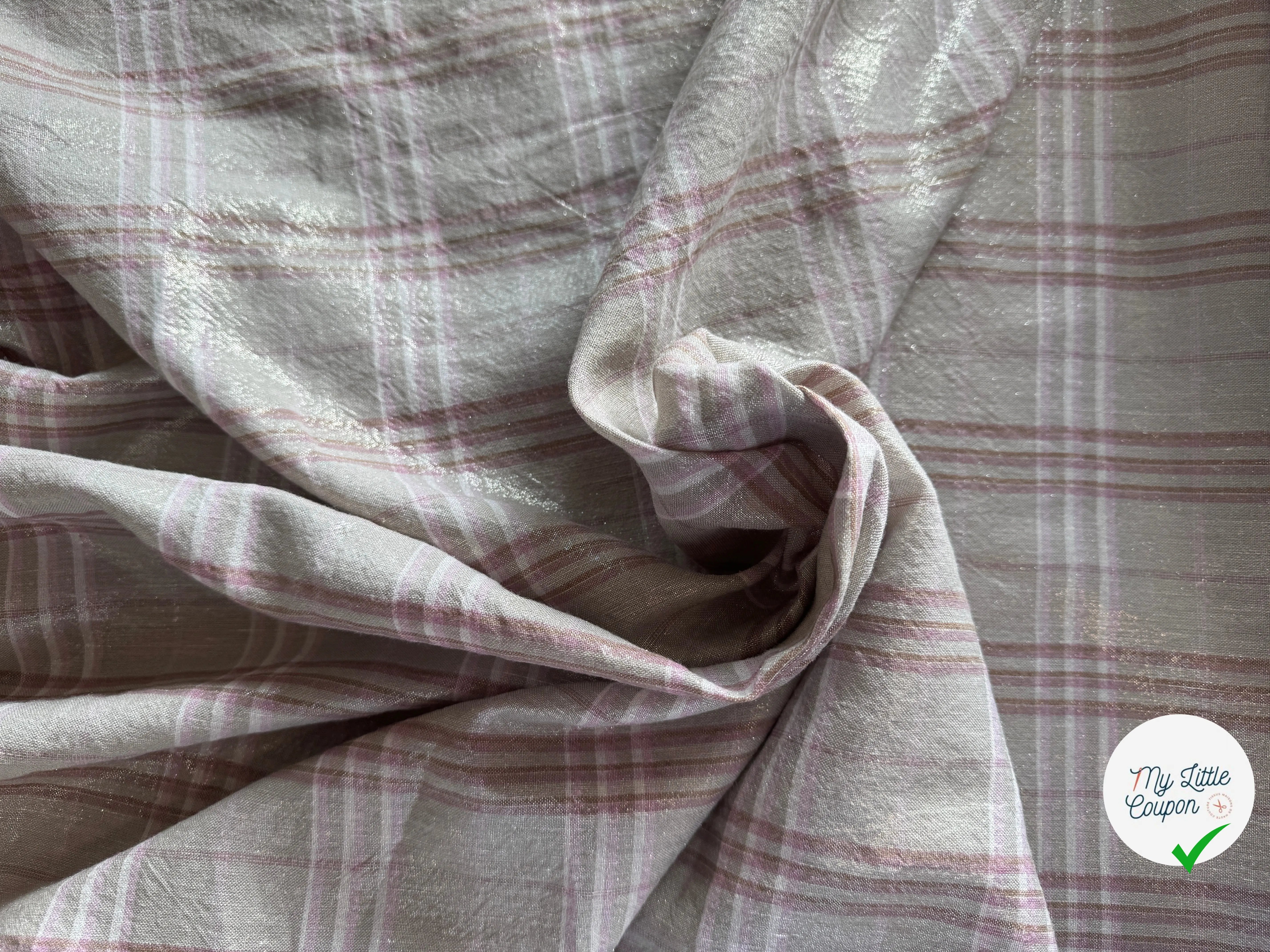 LIN FOND GRIS BEIGE TARTAN ROSE LAMÉ - My Little Coupon