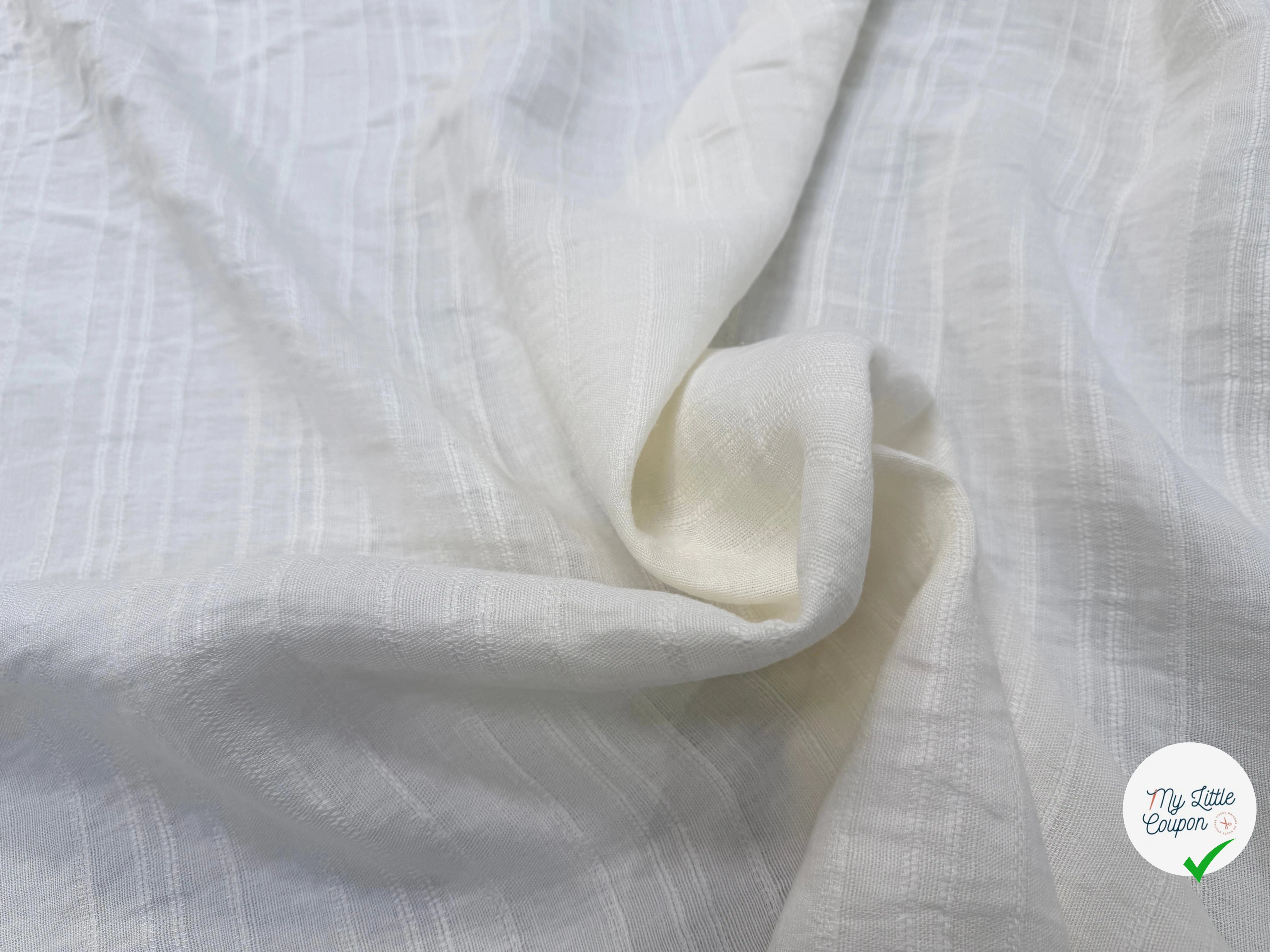 LIN VISCOSE BLANC SUPERBE TENUE RAYURES - My Little Coupon
