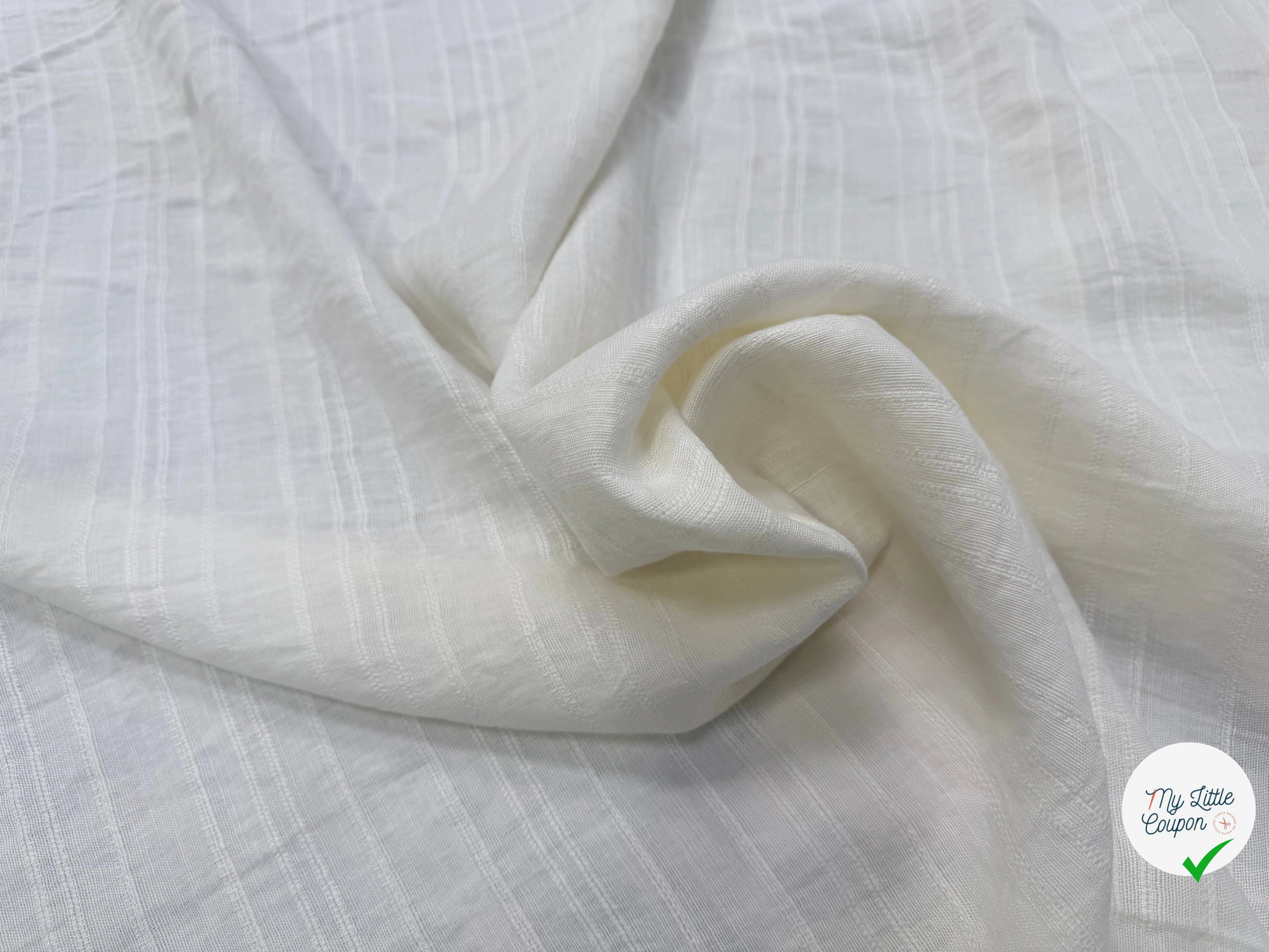 LIN VISCOSE BLANC SUPERBE TENUE RAYURES - My Little Coupon