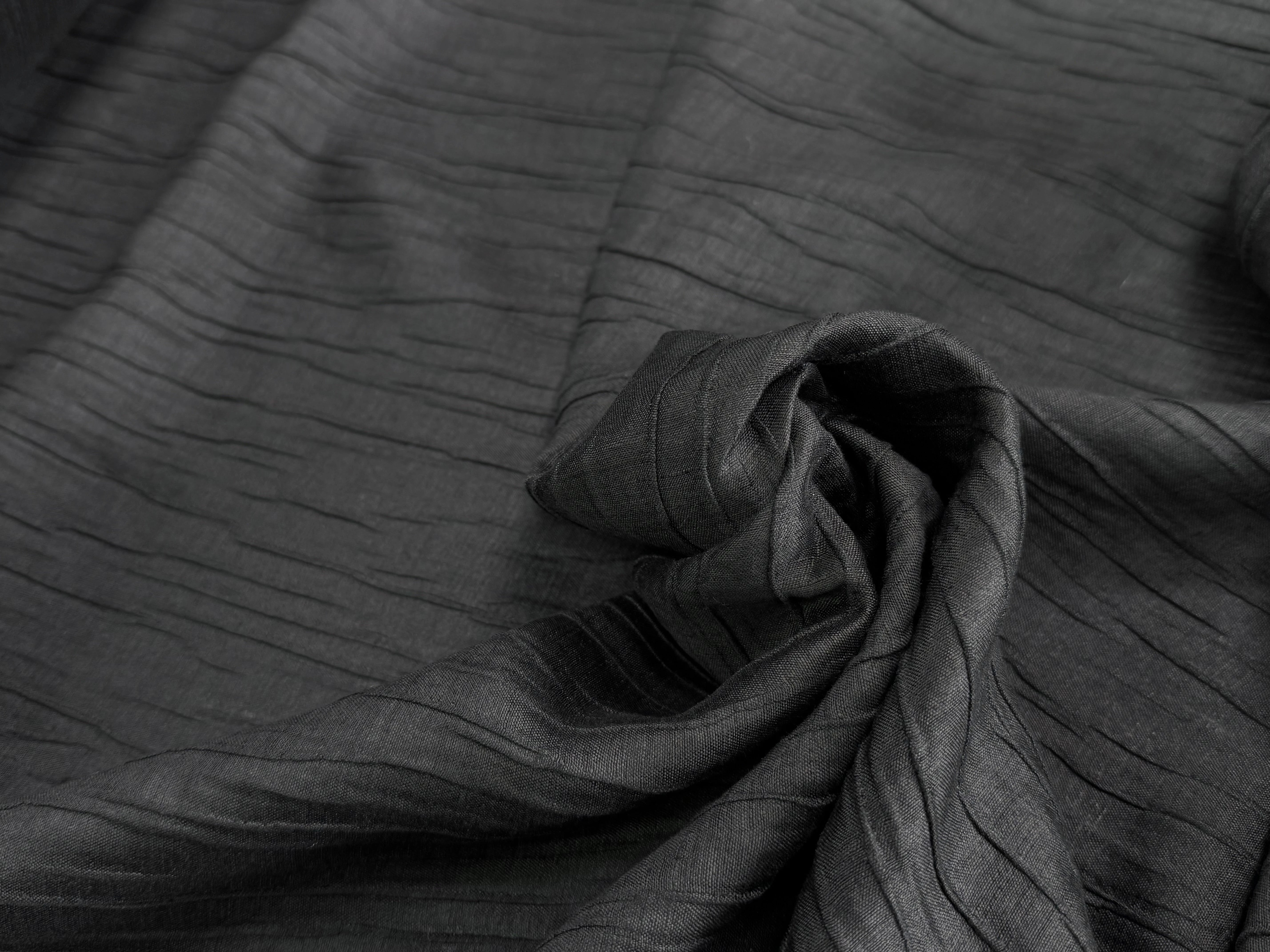 LIN VISCOSE SOIE NOIR ÉFFET PLISSÉ 66% LIN - My Little Coupon