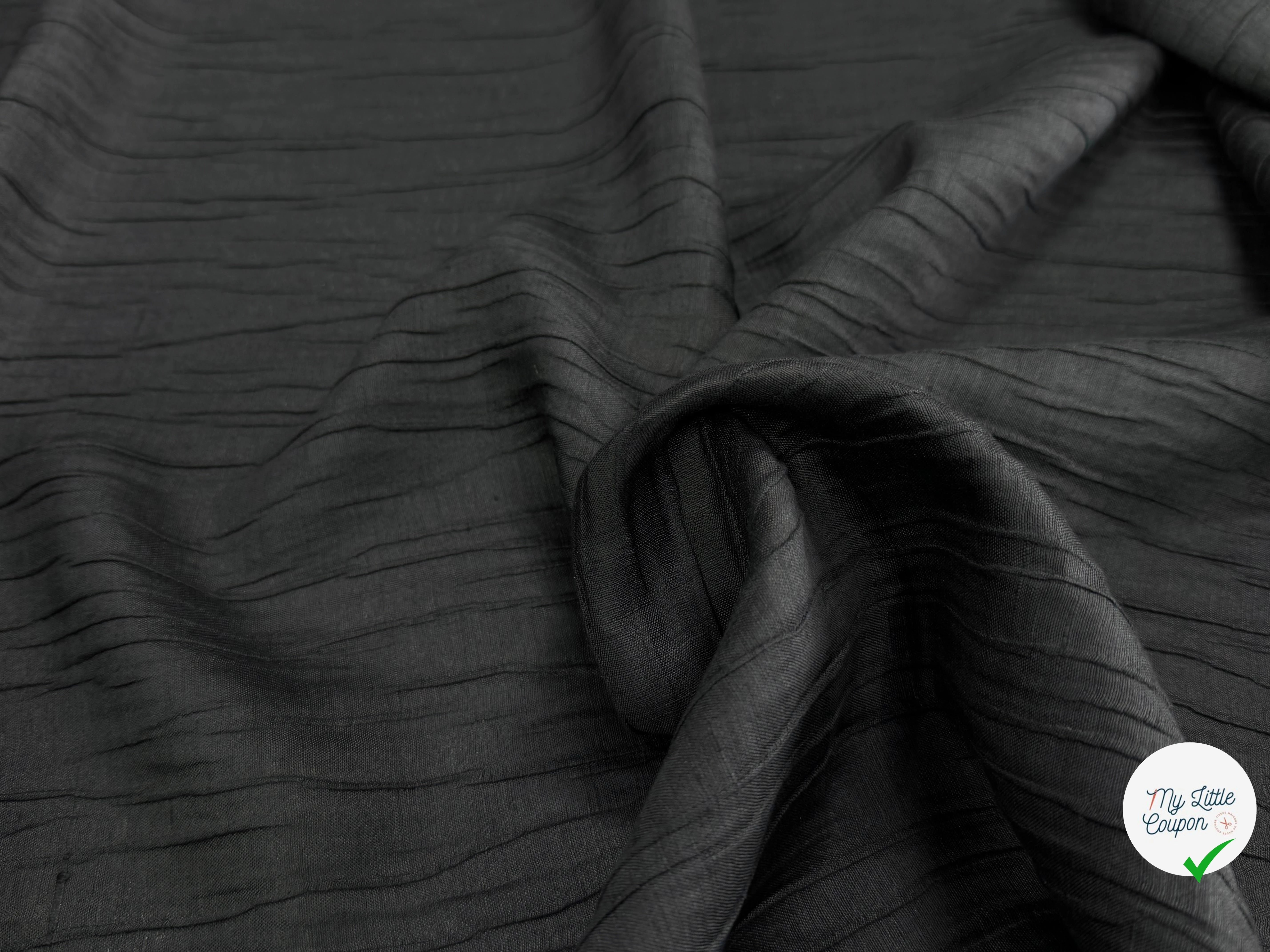 LIN VISCOSE SOIE NOIR ÉFFET PLISSÉ 66% LIN - My Little Coupon