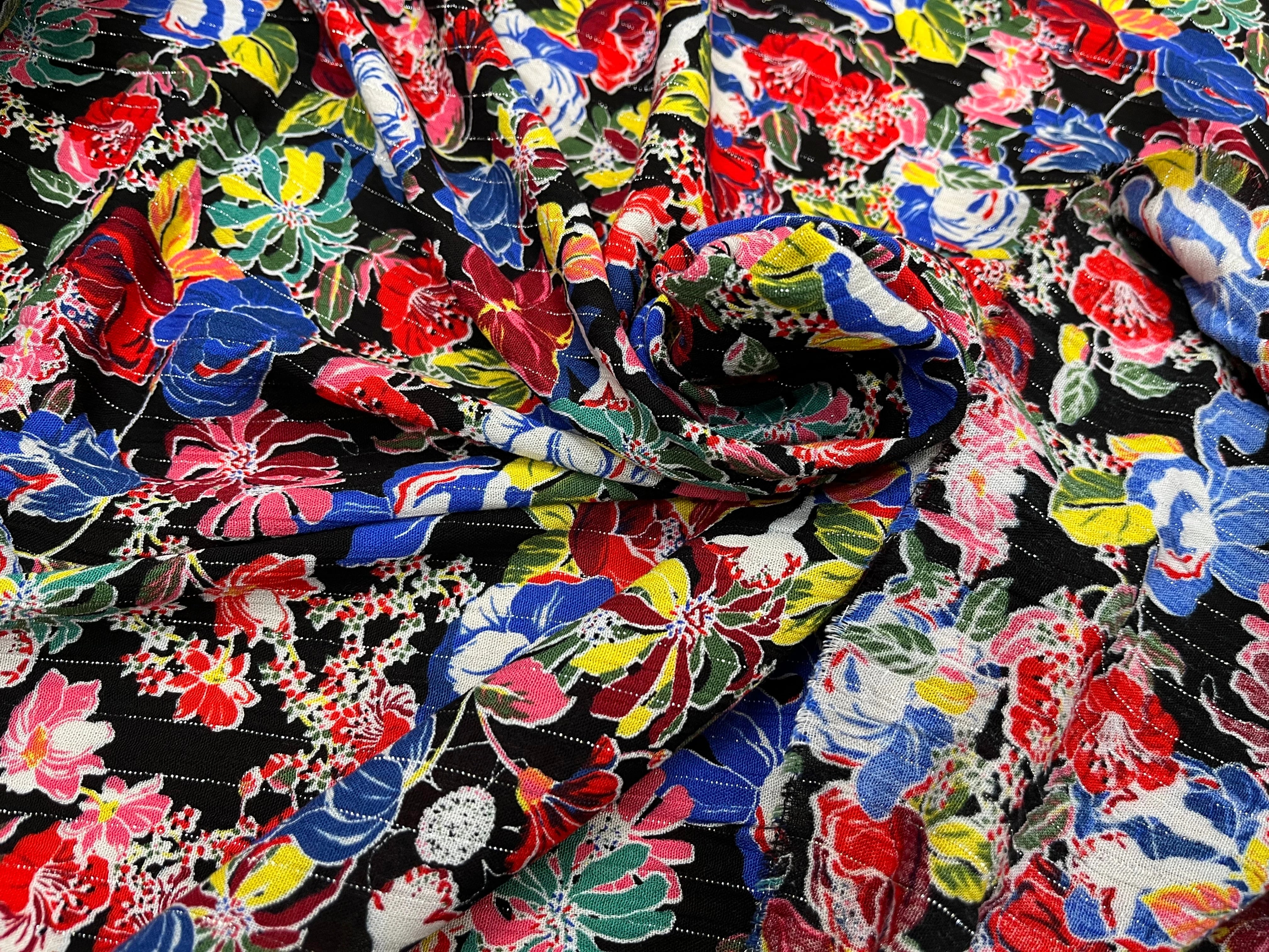 LUREX YORYU FOND NOIR FLEURS MULTICOLOR - My Little Coupon