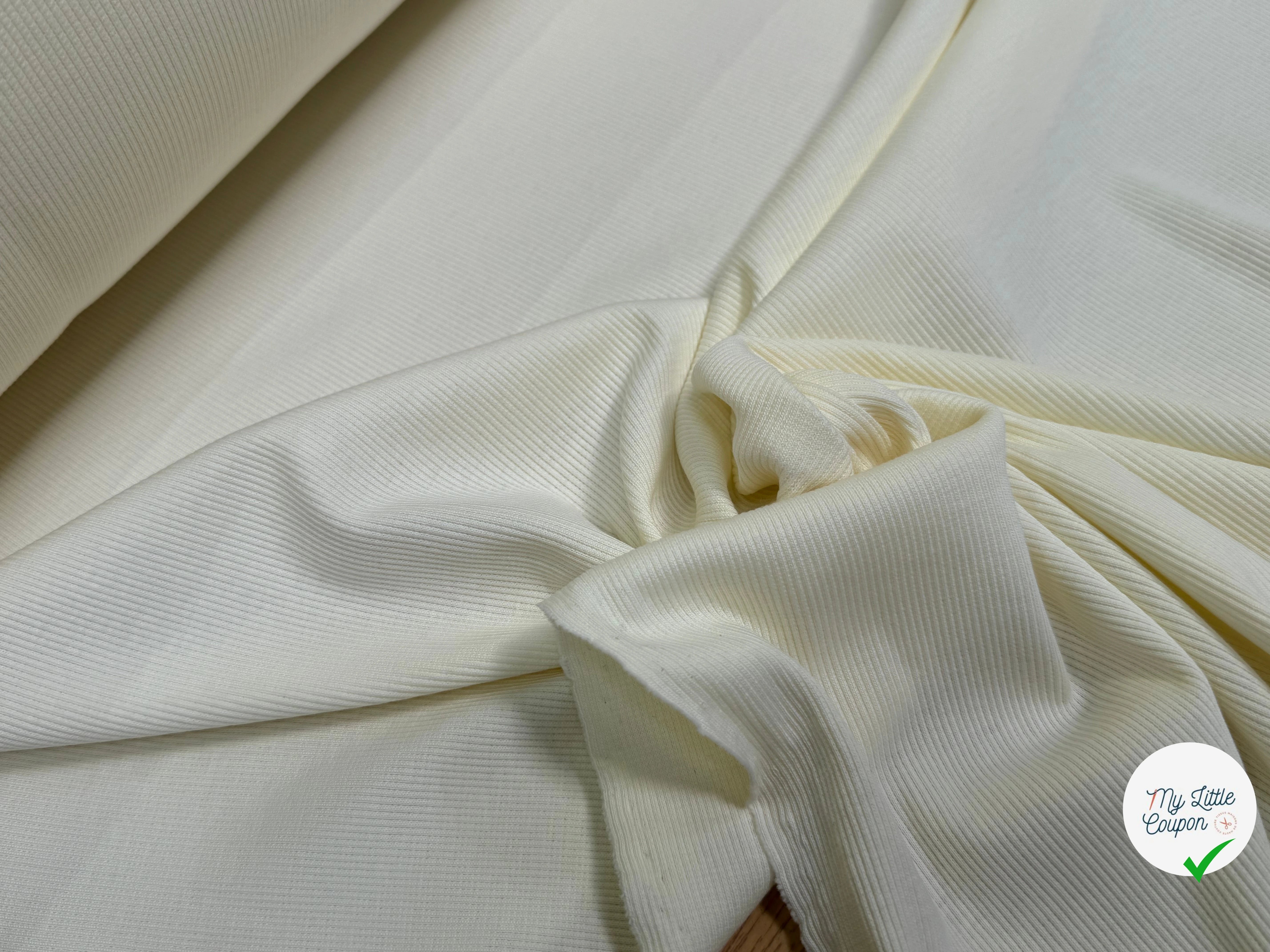 MAILLE COTON CÔTE 1X1  STRETCH  LIGHT CREAM - My Little Coupon