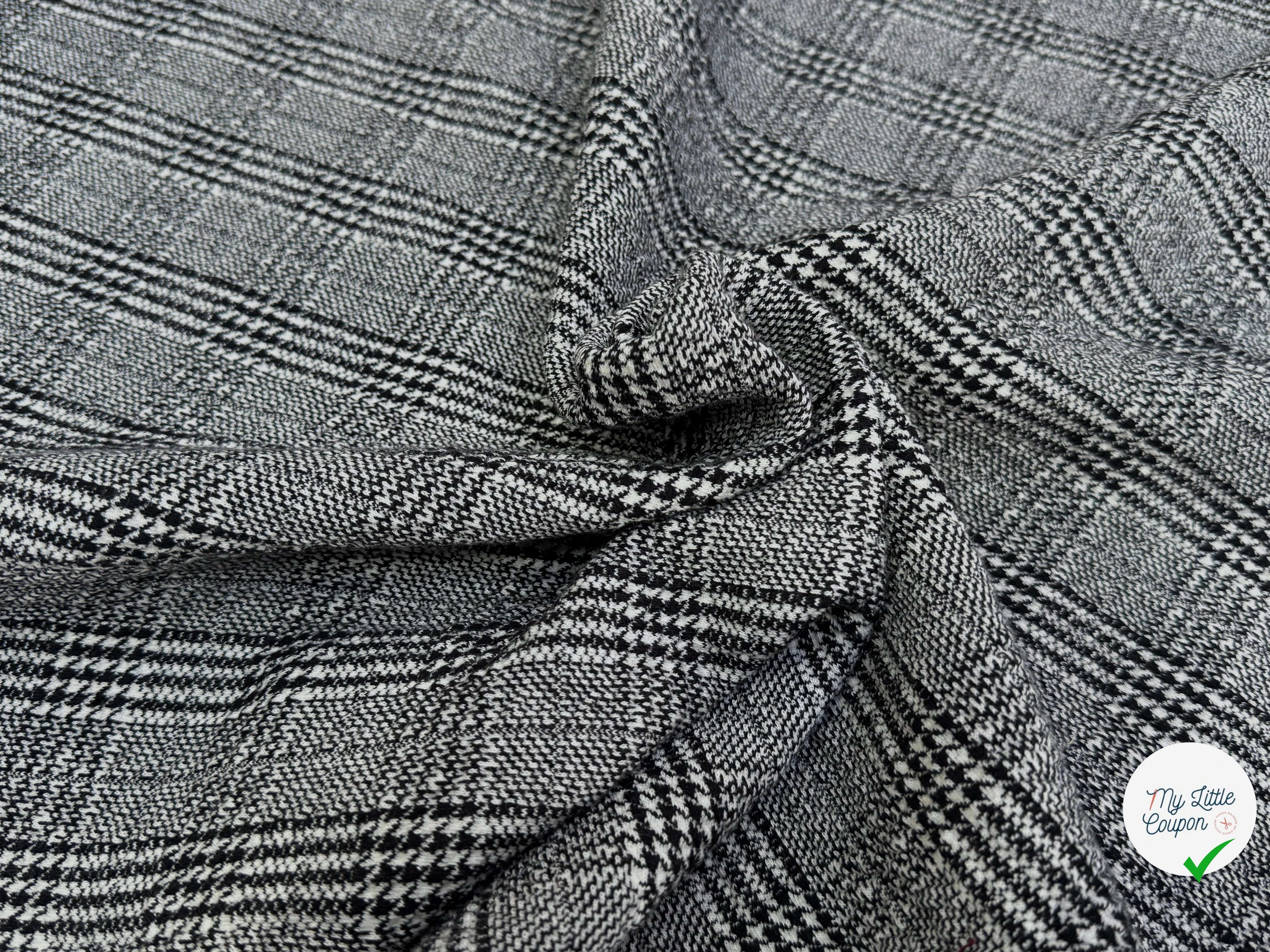 MAILLE COTON LOURDE PRINCE DE GALLES GRIS BLANC NOIR - My Little Coupon