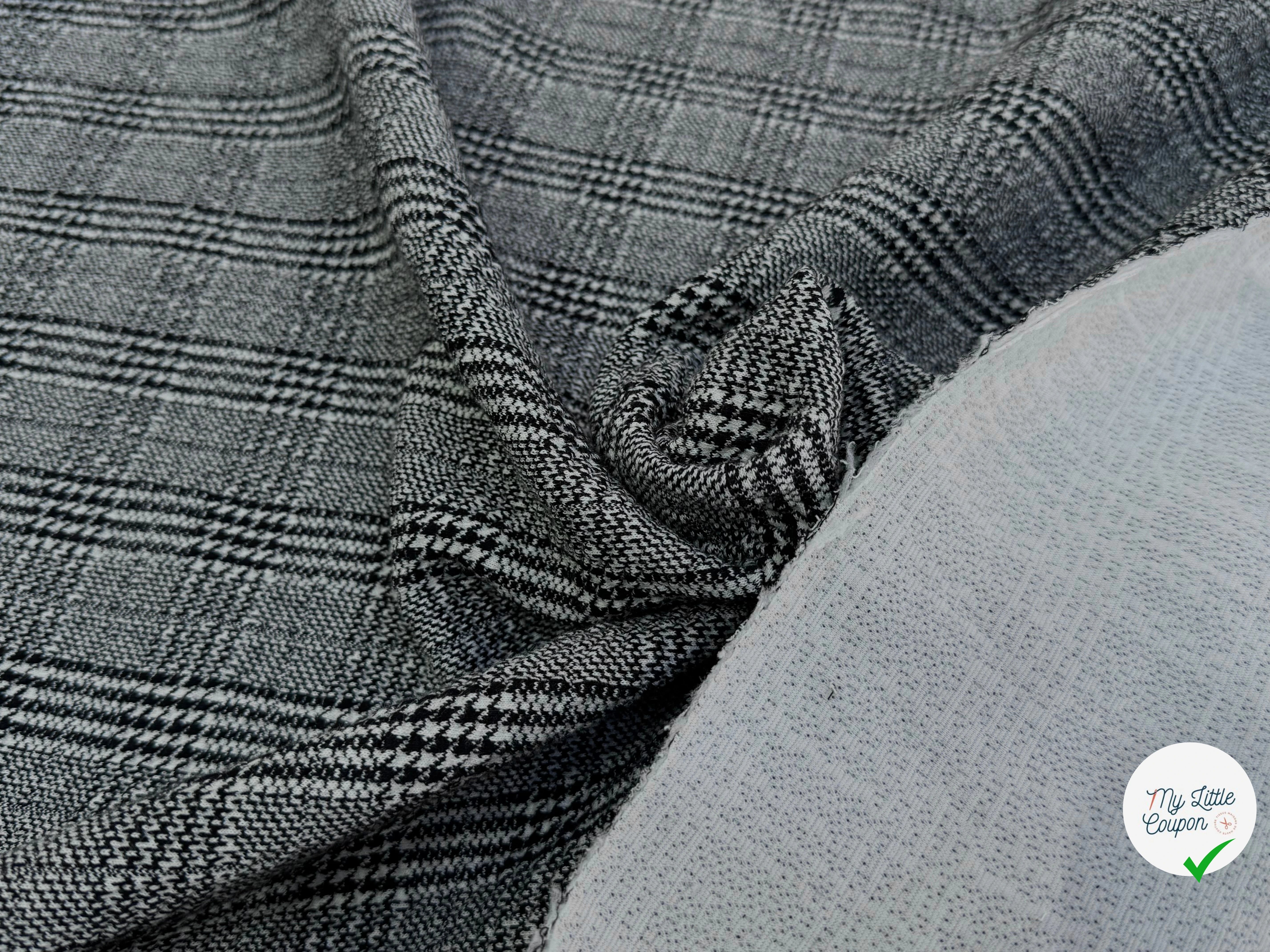 MAILLE COTON LOURDE PRINCE DE GALLES GRIS BLANC NOIR - My Little Coupon