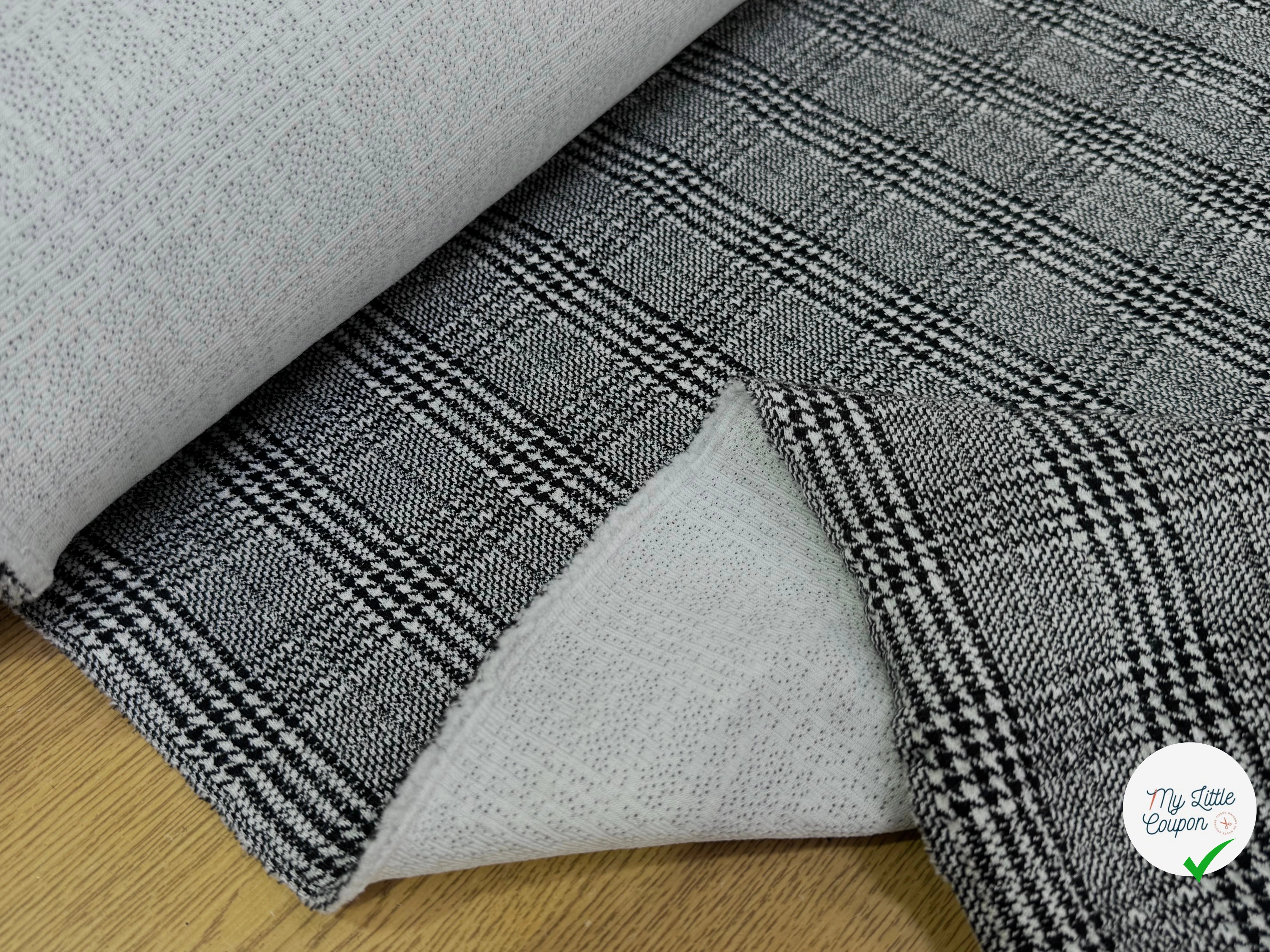 MAILLE COTON LOURDE PRINCE DE GALLES GRIS BLANC NOIR - My Little Coupon