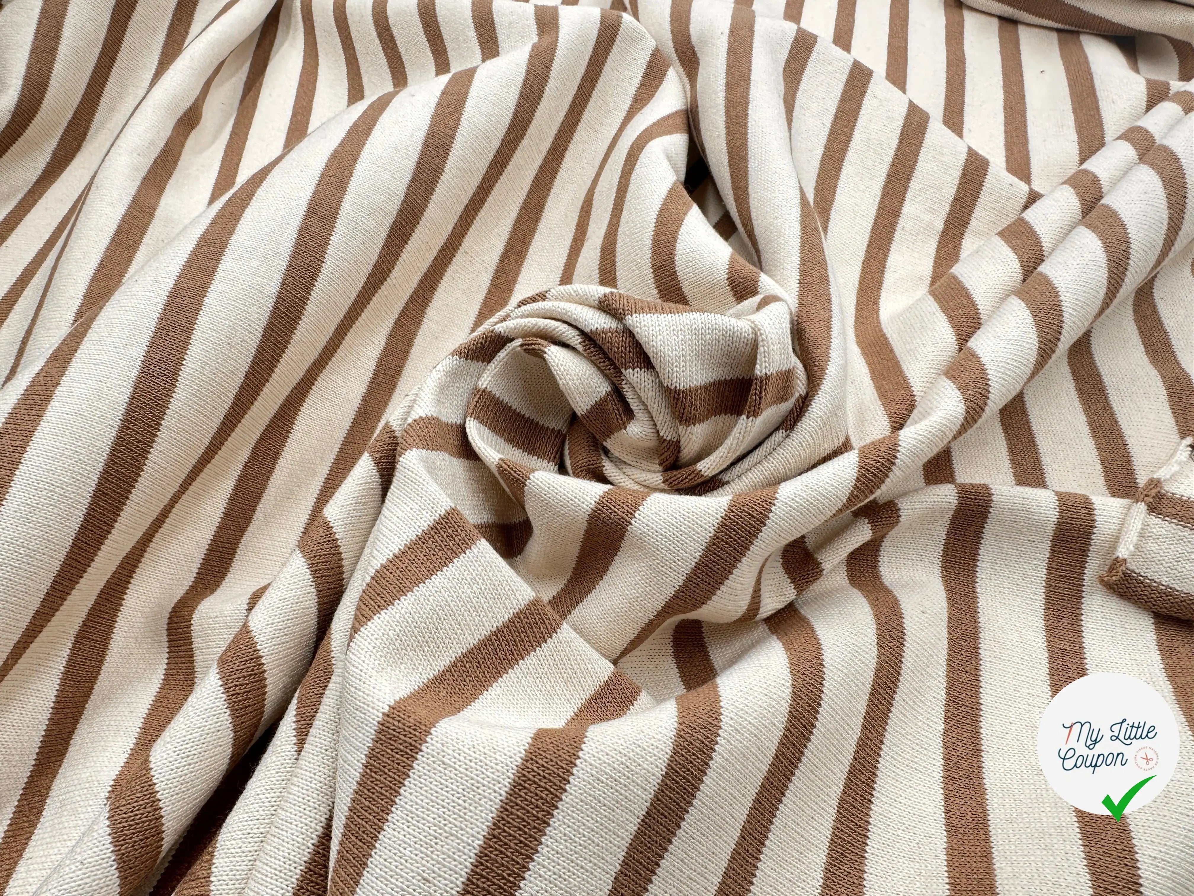 MAILLE COTON LOURDE RAYURES BEIGE CRÈME ET CAMEL FONCÉ - My Little Coupon - tissu - coudre