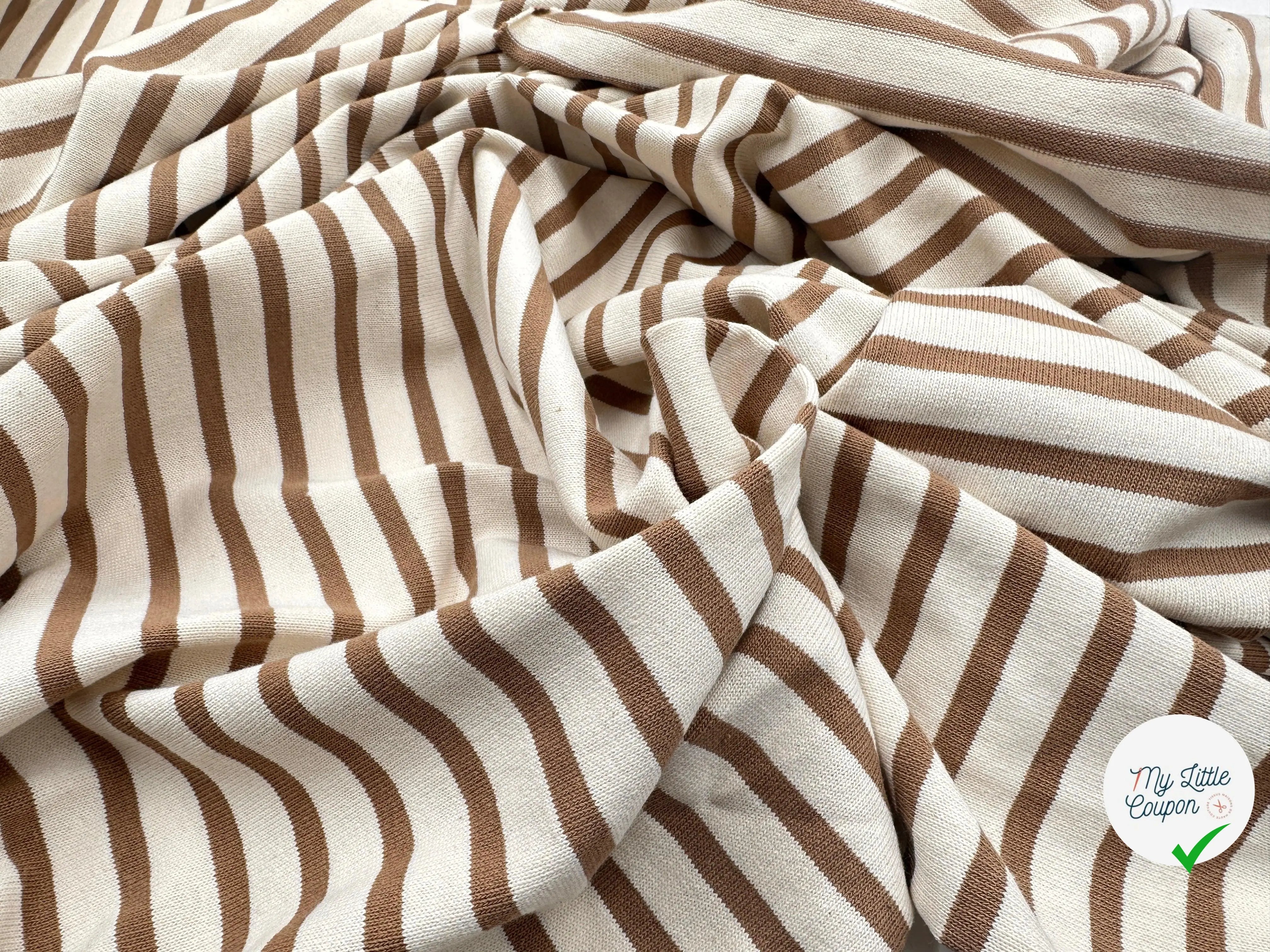 MAILLE COTON LOURDE RAYURES BEIGE CRÈME ET CAMEL FONCÉ - My Little Coupon - tissu - coudre